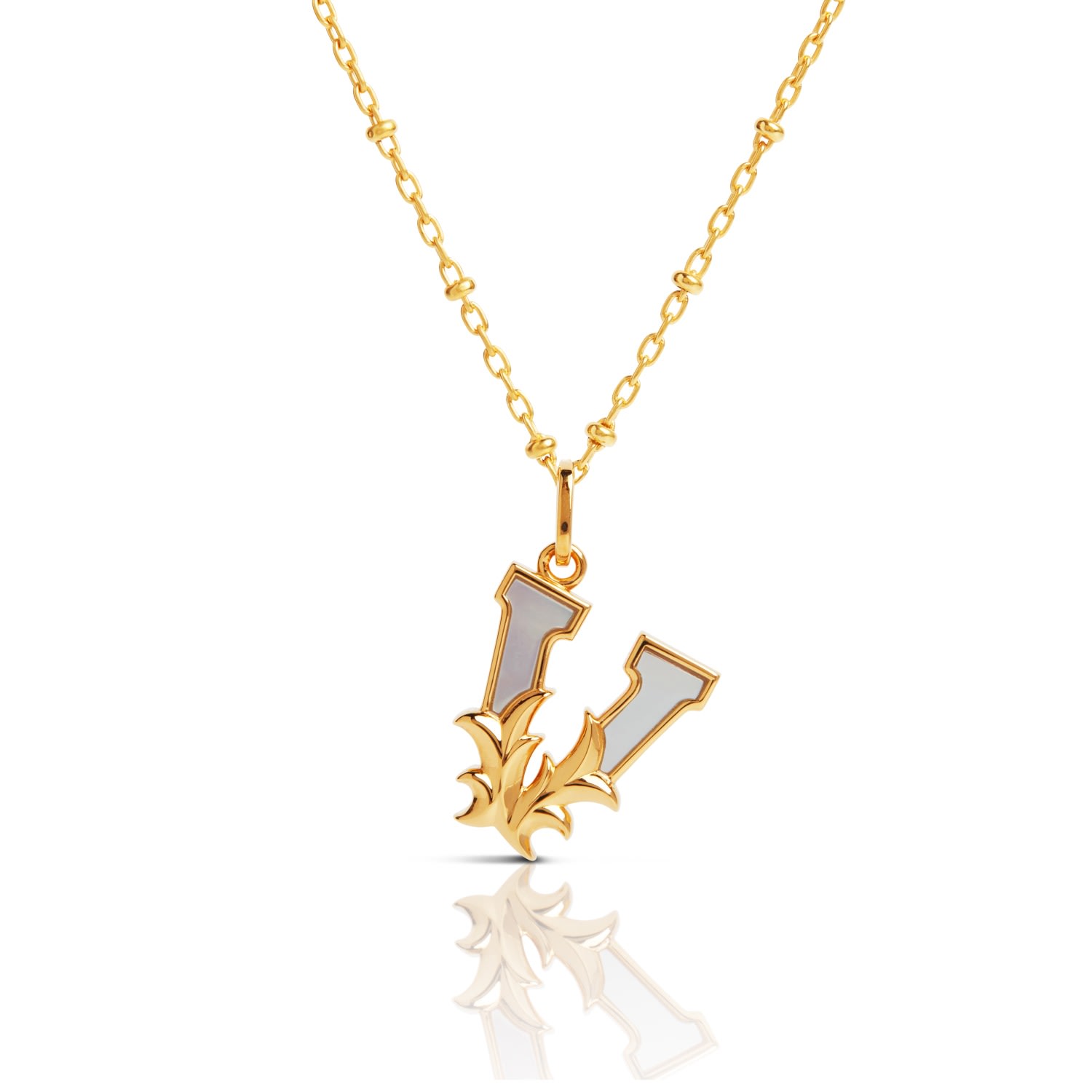 Kasun Women's Gold Plated V Initial Necklace With Mother Of Pearl In Gold