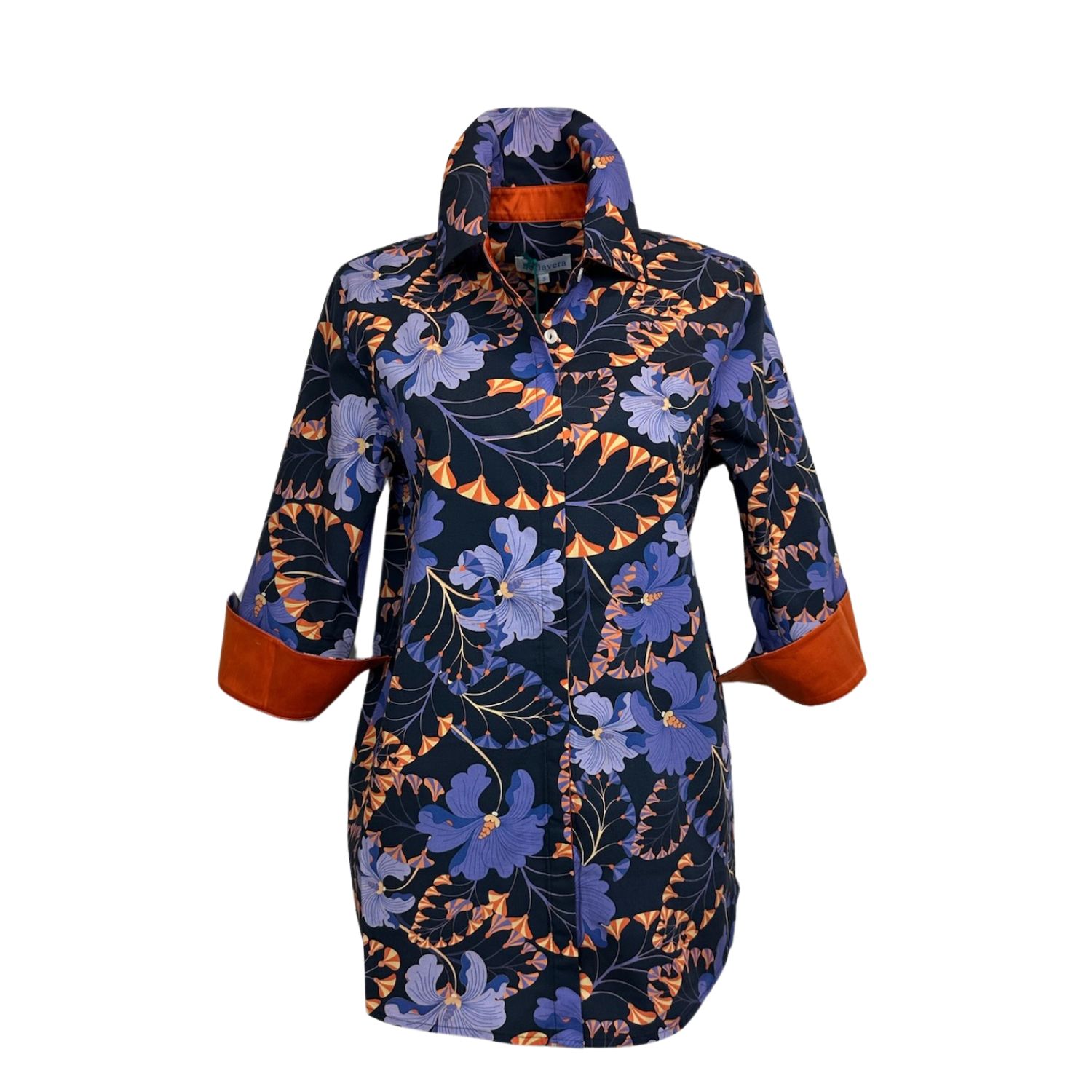 Perlavera Women's Pink / Purple Cos Flora Printed Three Quarter Sleeve Shirt In Pink/purple