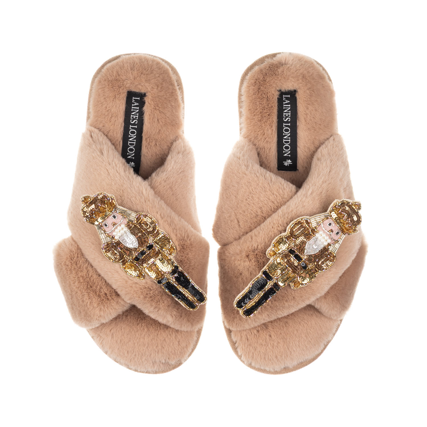 Laines London Women's Brown / Neutrals Classic Laines Christmas Collection Slippers With Double Gold Grand Nutcrac In Brown