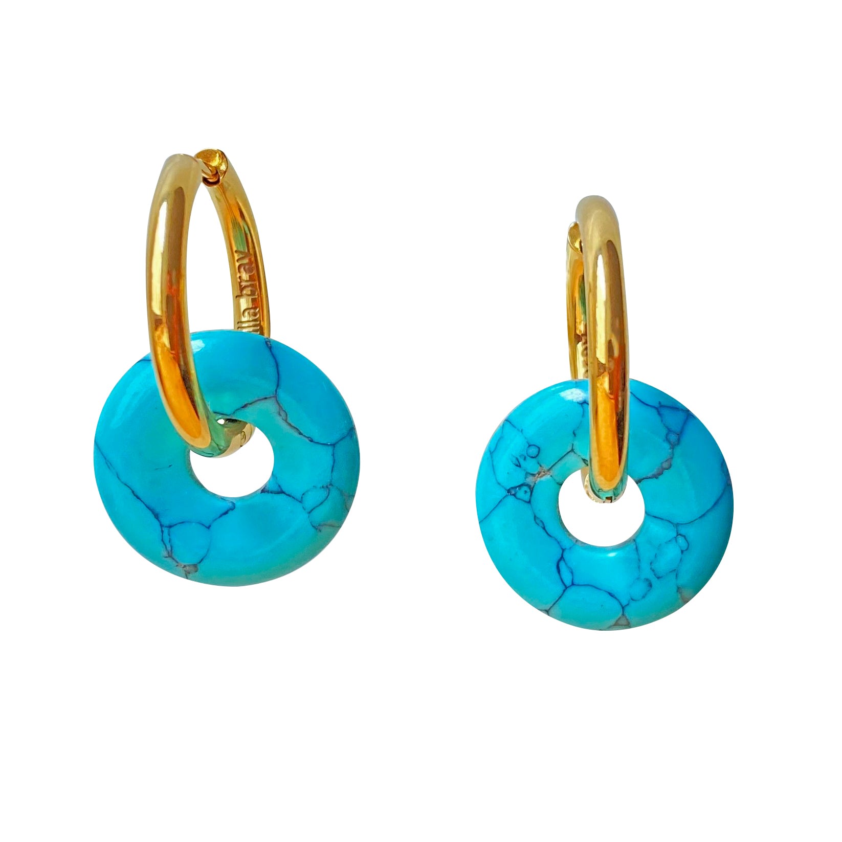 Smilla Brav Women's Gold / Green / Blue Turquoise Gemstone Donut Hoops Karla
