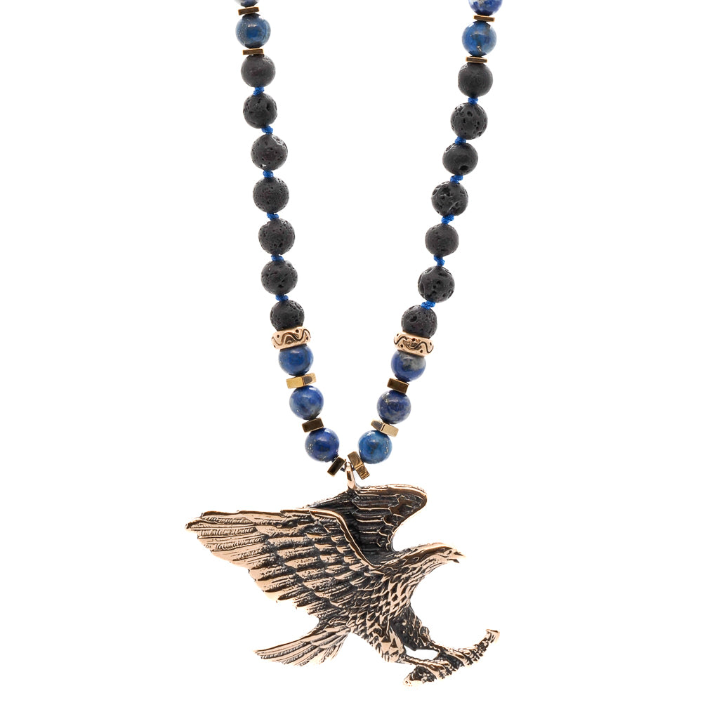 Men’s Gold / Black / Blue Eagle Spirit Beaded Necklace - Black Ebru Jewelry