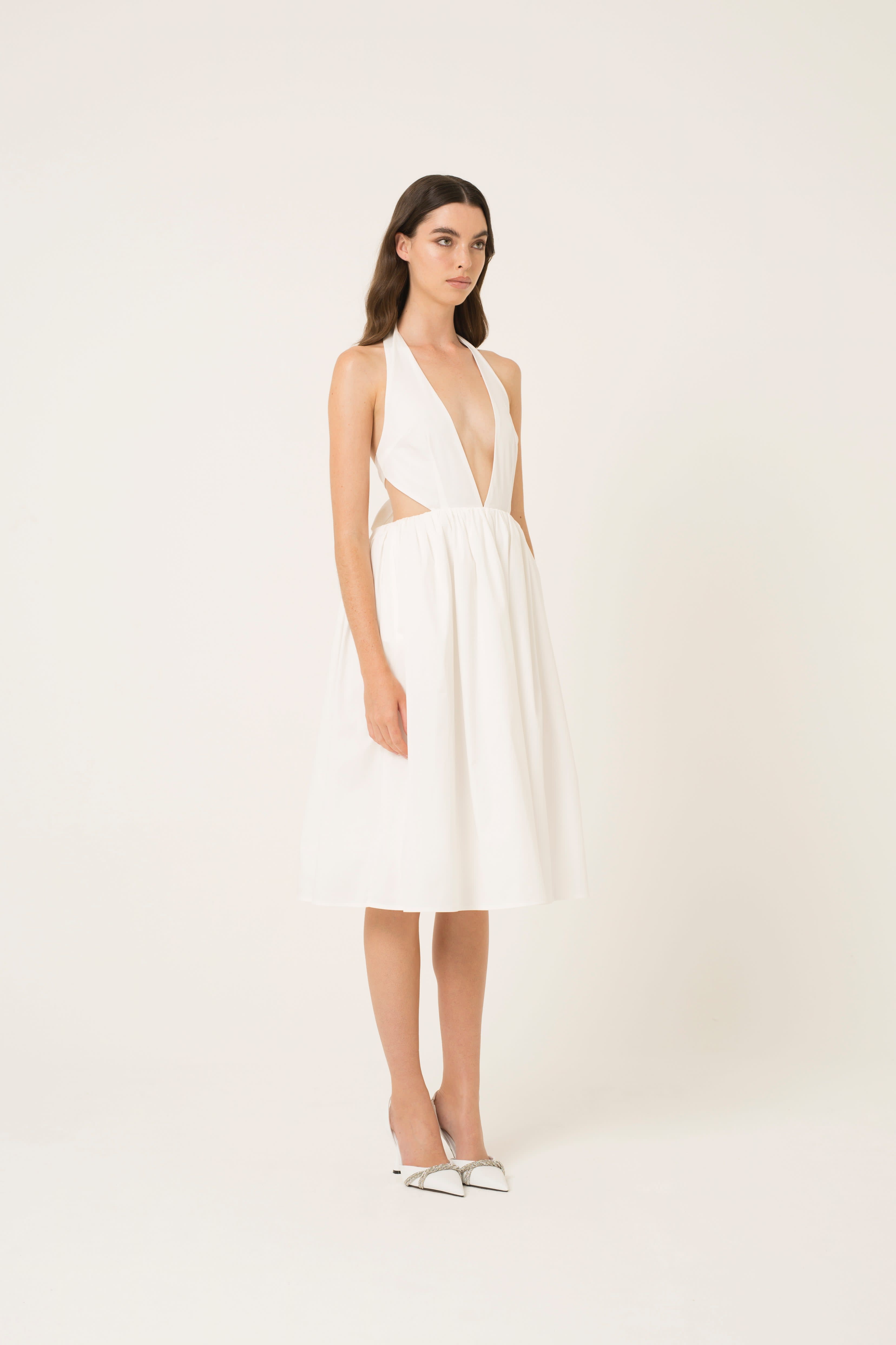 Marilyn White Cotton Halter Neck Dress | AMY LYNN | Wolf