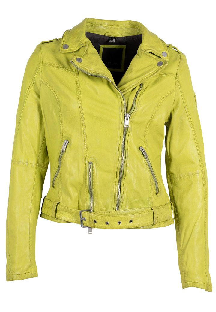 Mauritius Women's Green Wild Rf Leather Jacket, Lime In Green