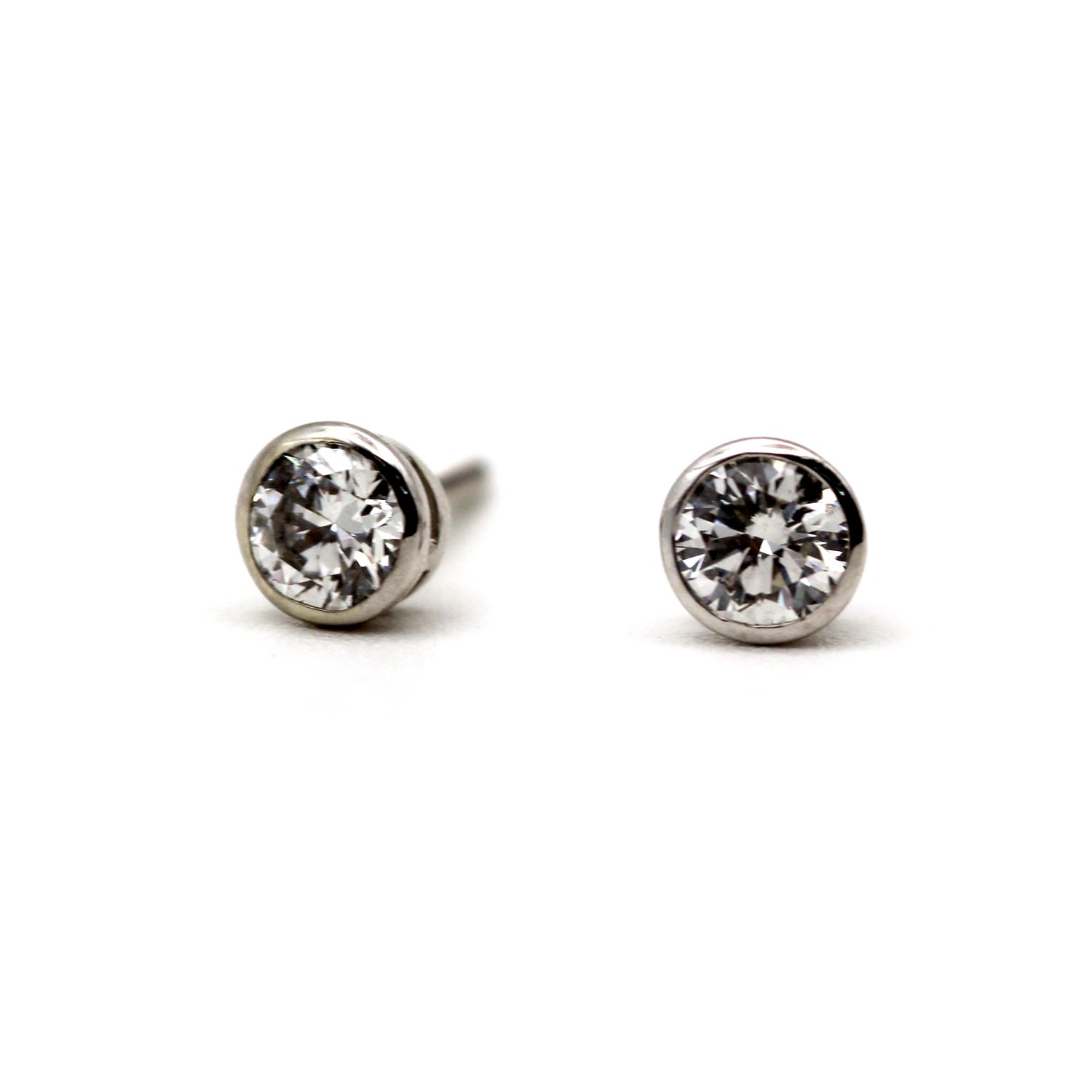 Women's White Natural Diamond Bezel Setting Stud Earrings With Screw Back | Vicstonenyc Fine Jewelry