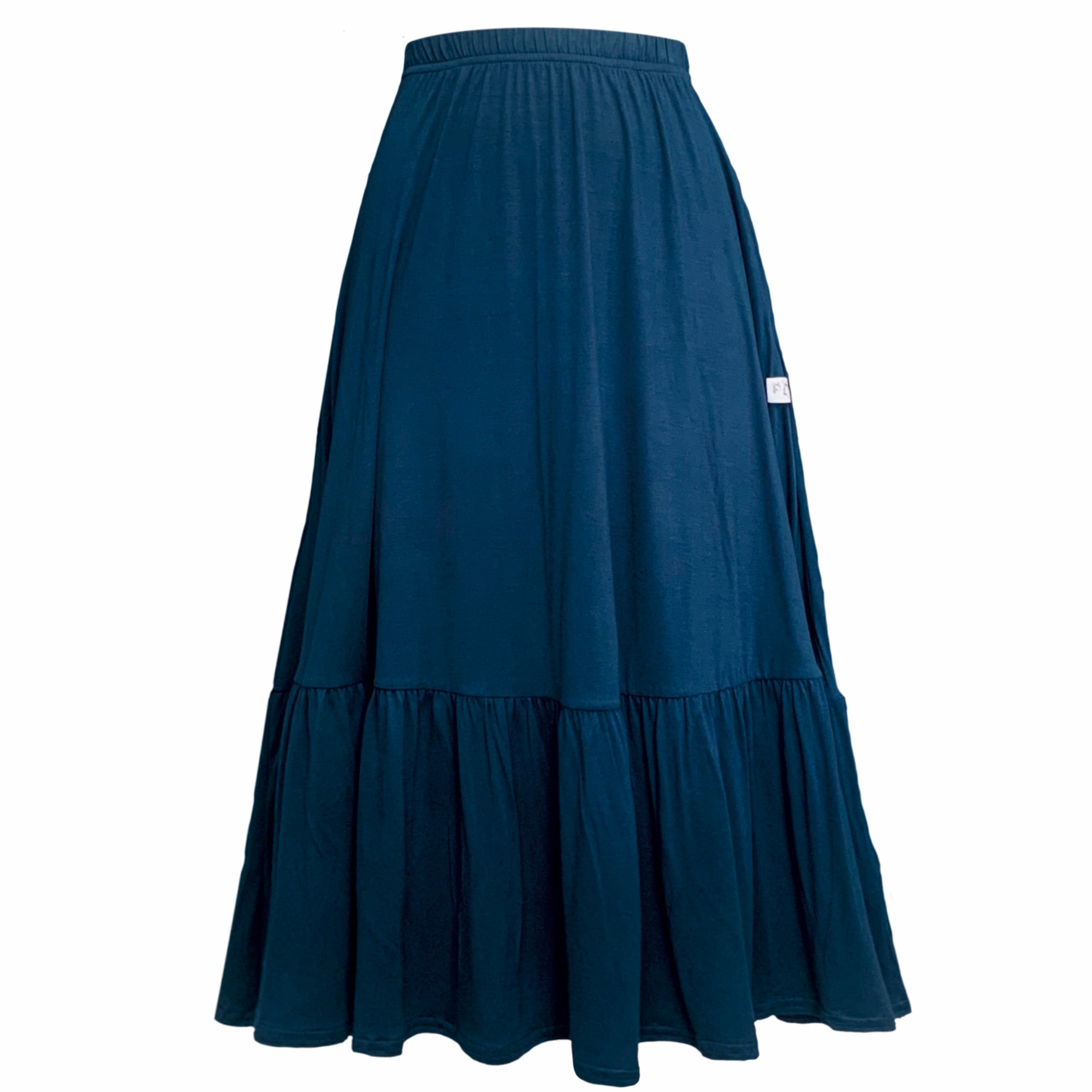 Frock Tales Women's Boho Gathered Midi Skirt With Pockets In Petrol Blue In Blue
