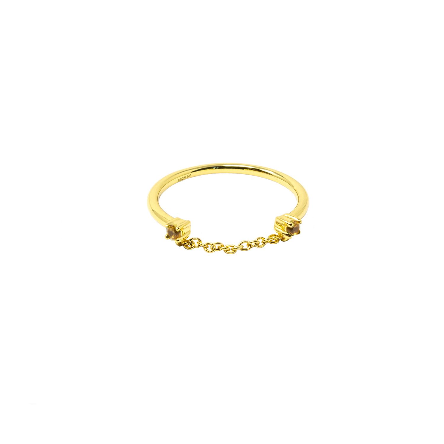 Nasi Silver Women's Yellow Twogether Chain Ring- Citrine, Gold In Gold