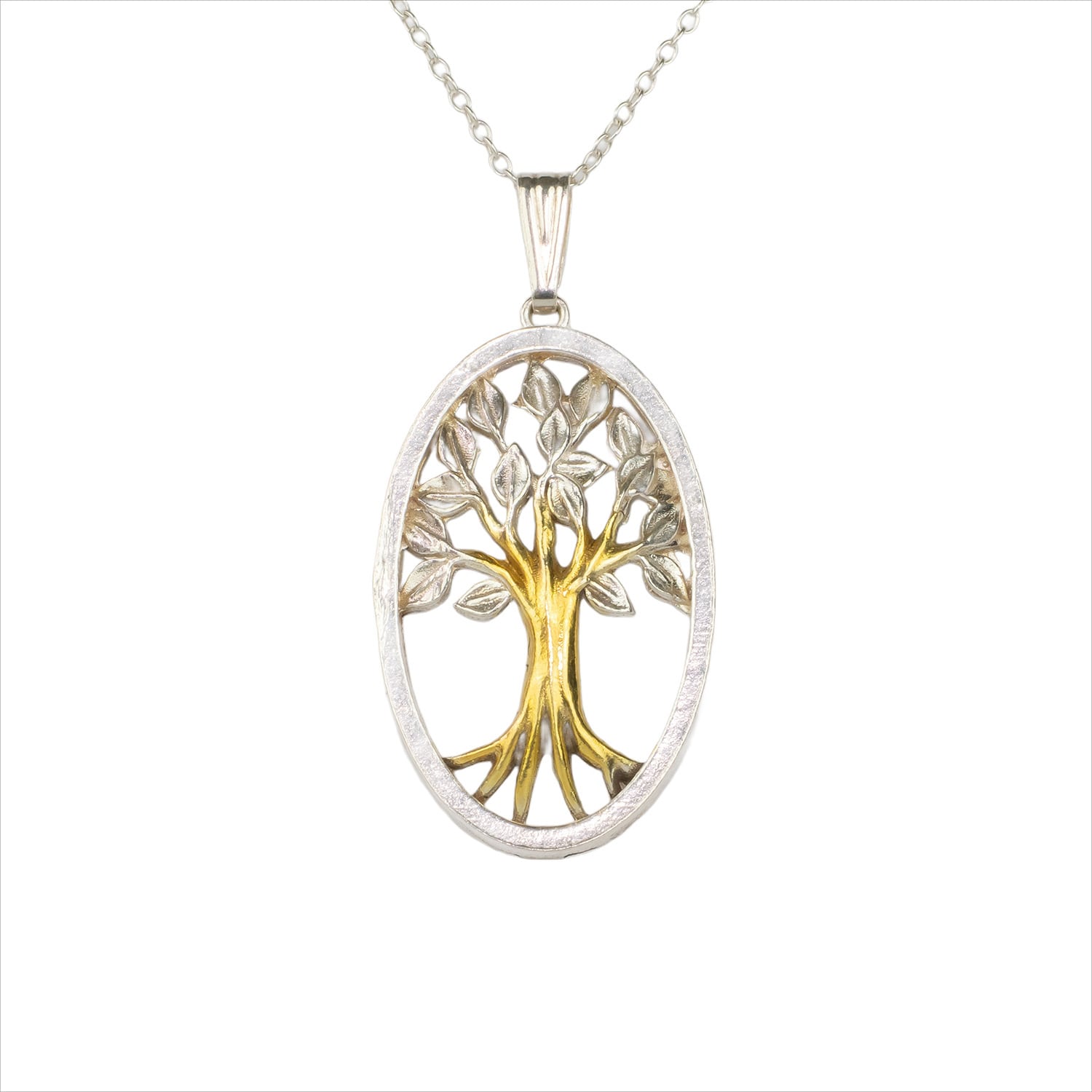 Simon Kemp Jewellers Women's Domed Tree Of Life Pendant Eighteen Carat Gold On Solid Sterling Silver In Silver