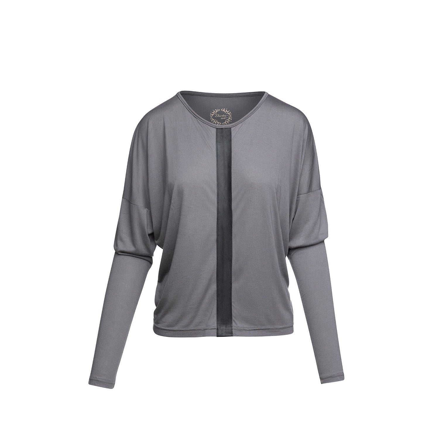 Conquista Women's Dark Grey Top With Faux Leather Detail In Grey