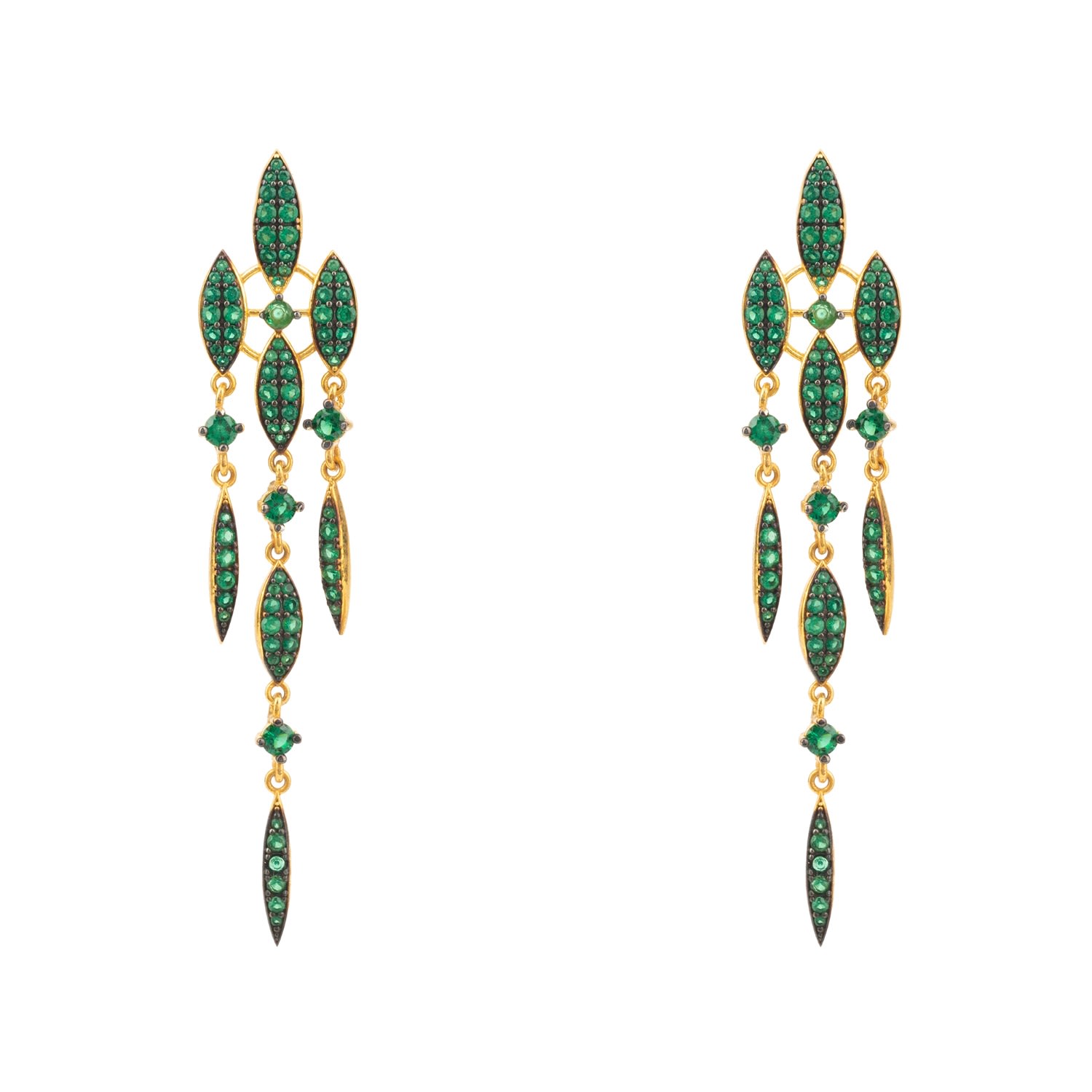 Latelita Women's Gold / Green Valencia Statement Drop Earring Emerald Green Cz Gold In Multi