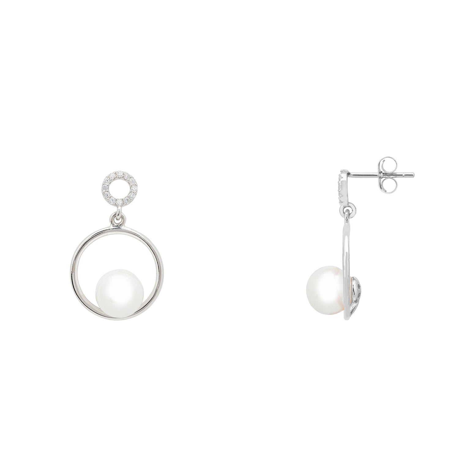Women's White / Silver Pearl In Halo Small Drop Earrings Silver | Latelita