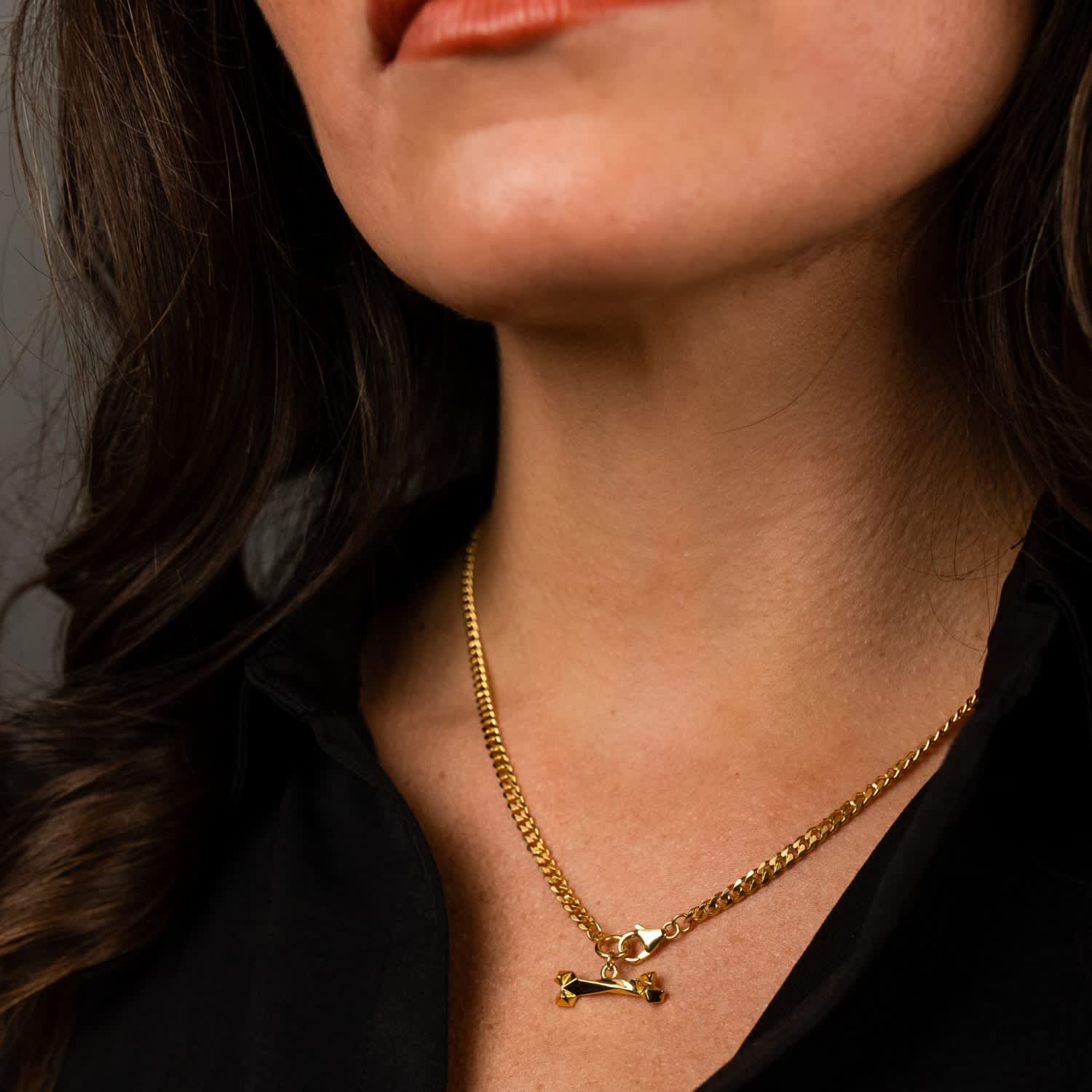 Gold dog bone necklace deals