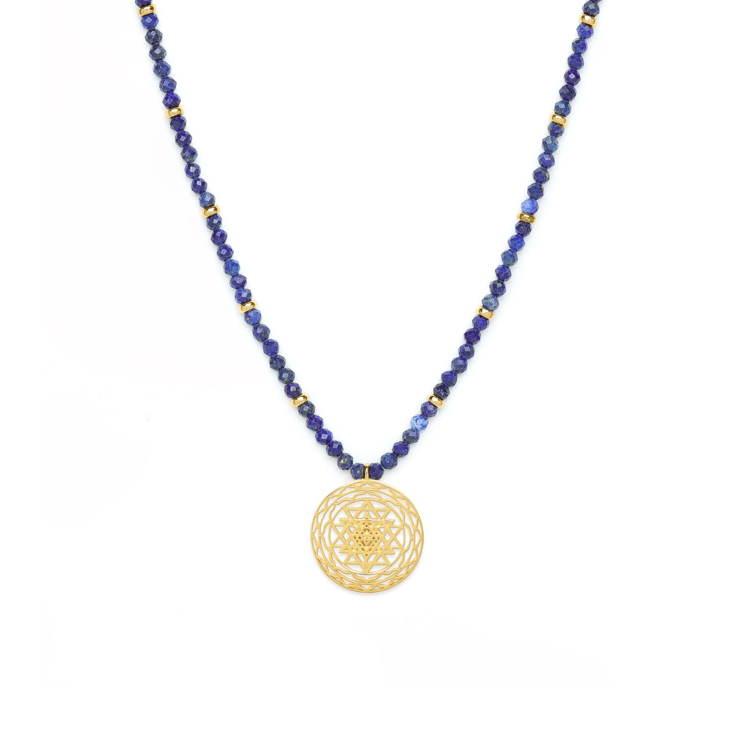 Seven Saints Women's Gold / Blue Sri Yantra Protection & Peace Necklace, Lapis Lazuli, Gold In Blue
