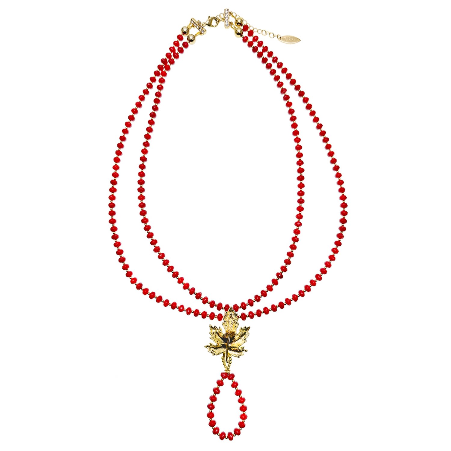 Women’s Red Bamboo Corals With Maple Leaf Pendant Necklace Farra