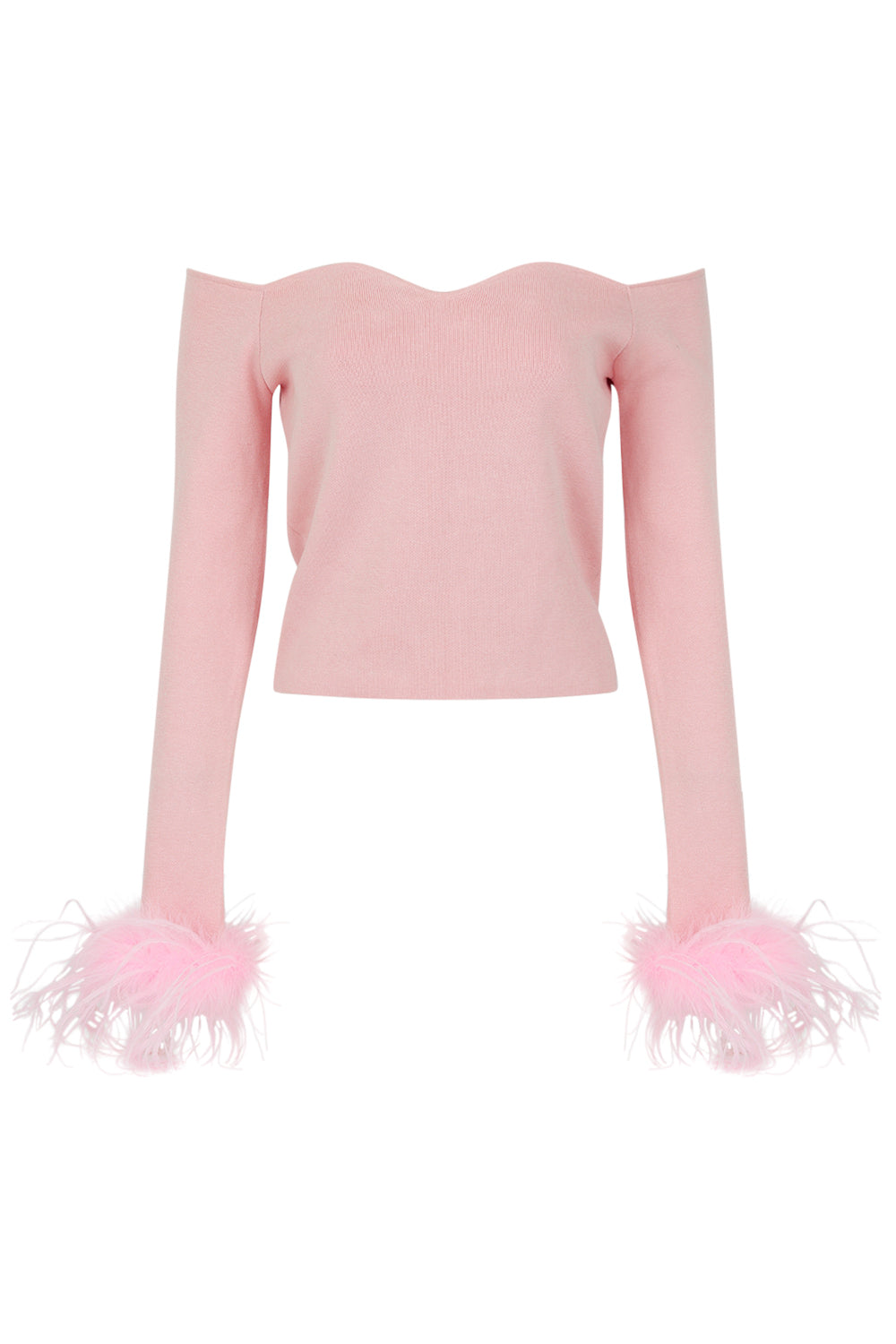 Andreeva Powder Pink Vanilla Knit Top With Detachable Feather Cuffs In Pink