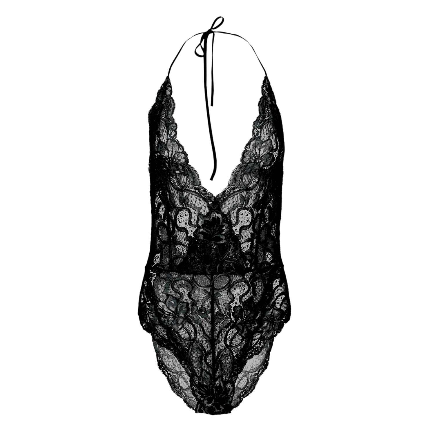 Oh!zuza Night&day Women's Lace Tie-back Bodysuit With Open Back- Black In Black