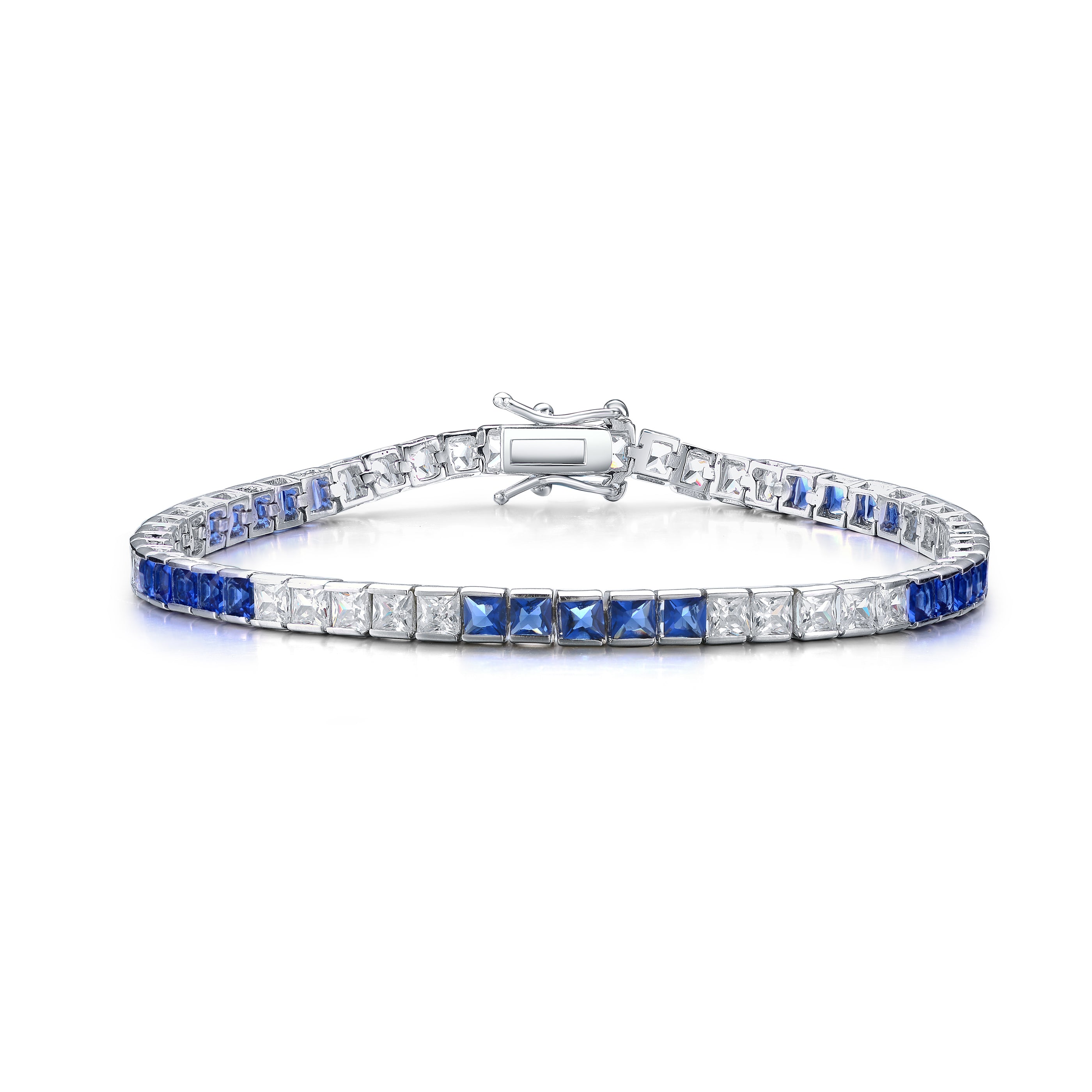 Women’s Blue / White / Silver Sterling Silver Sapphire Cubic Zirconia Bracelet Genevive Jewelry