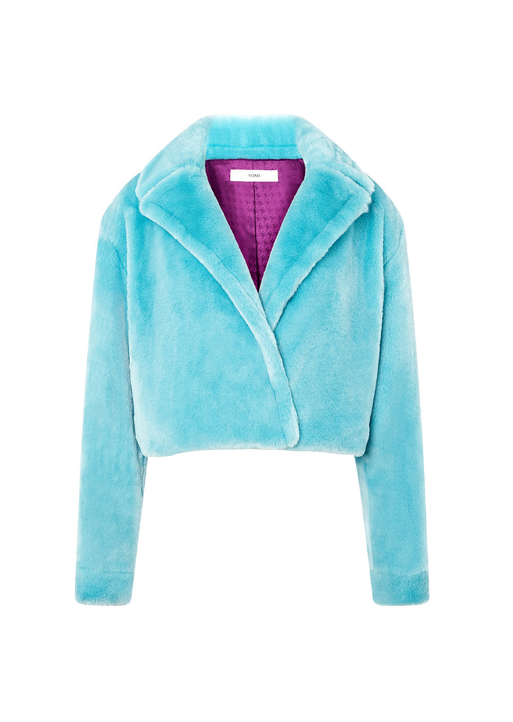 Women’s Boxy Cropped Faux Fur Blazer Blue L/Xl Yomi