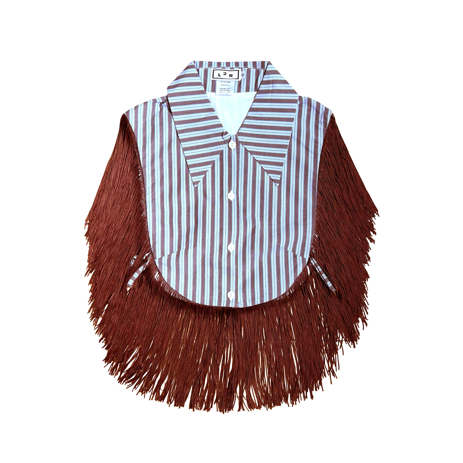 L2r The Label Women's White / Brown Striped Brown Reversible Fringe Vest In Multi