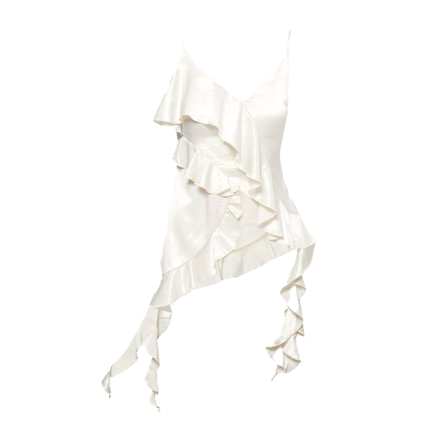 Amy Lynn Womens Flavia Ruffle Satin Top Ecru In White