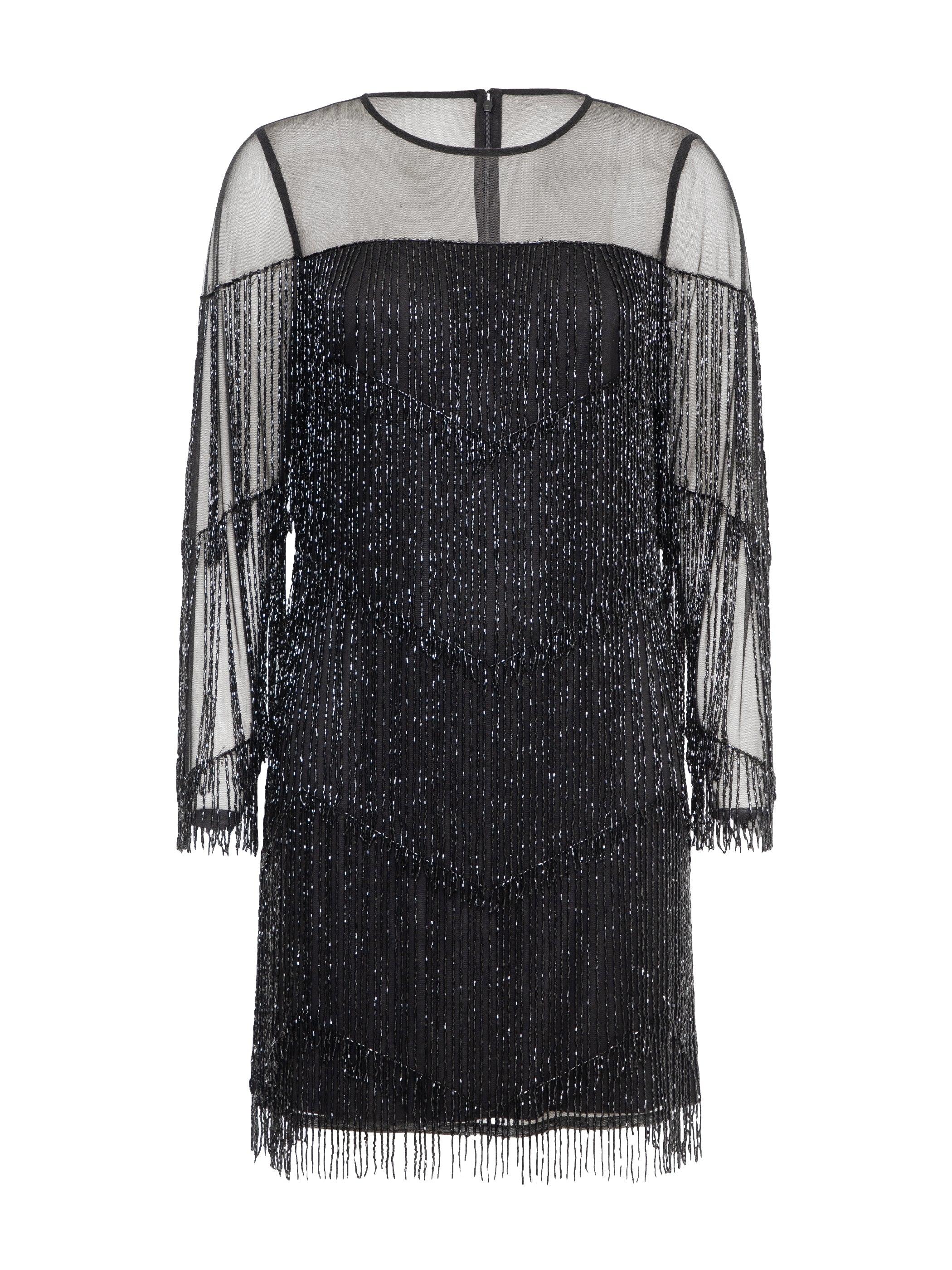Rose & Nancy Women's Elise Black Beaded Fringe Mini Dress In Black