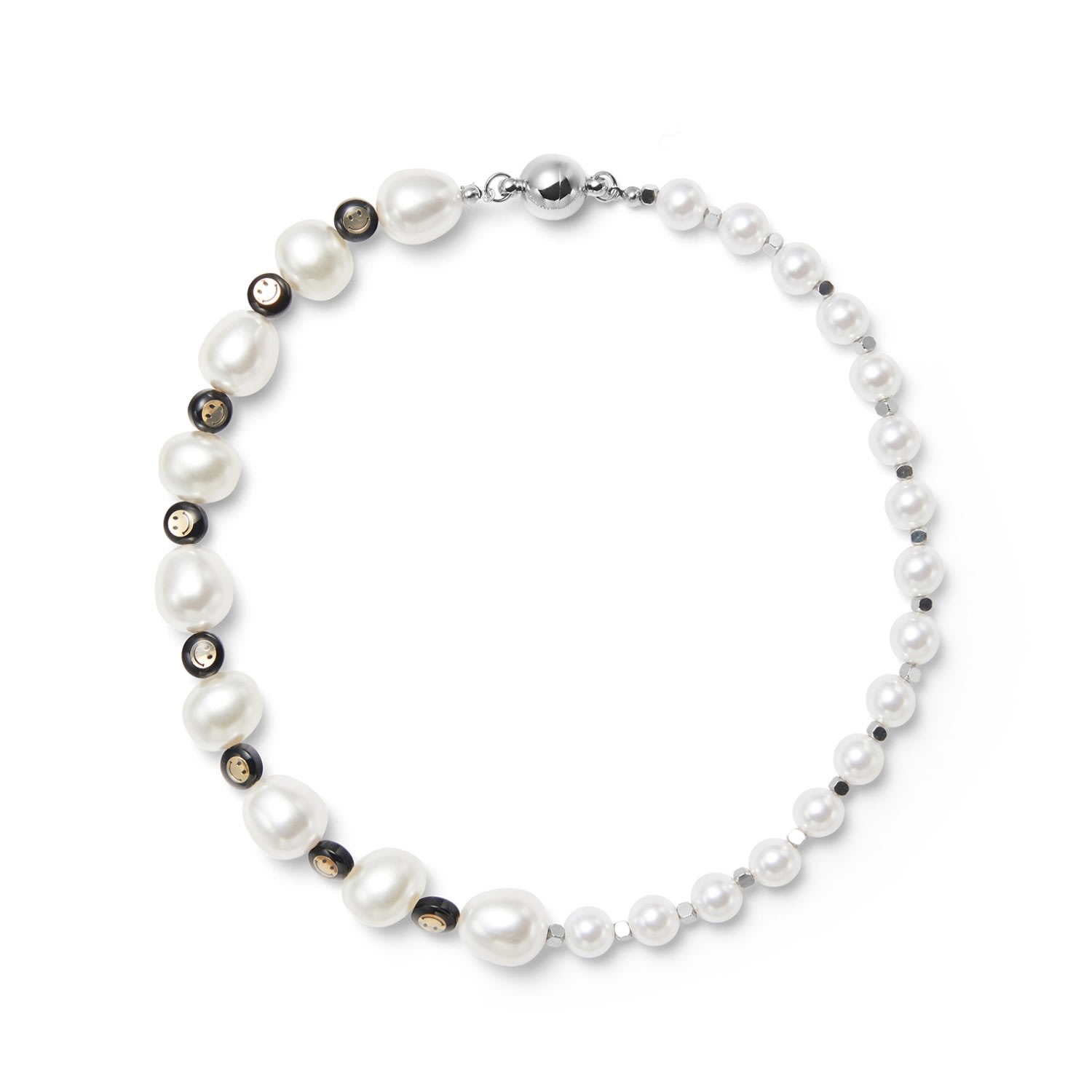 Women’s Silver / Black Day And Night Smile Pearl Beads Necklace Undefined Jewelry