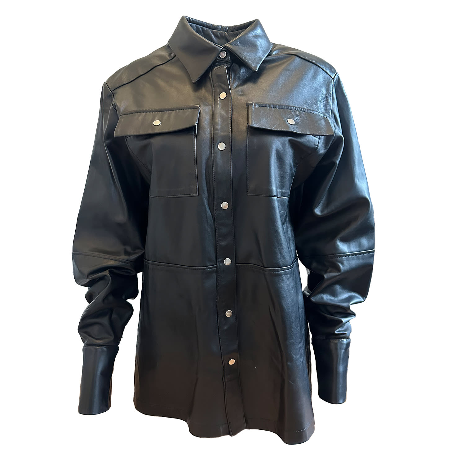 Galleriadele Women's Black Runway Lamb Leather Shirt In Black
