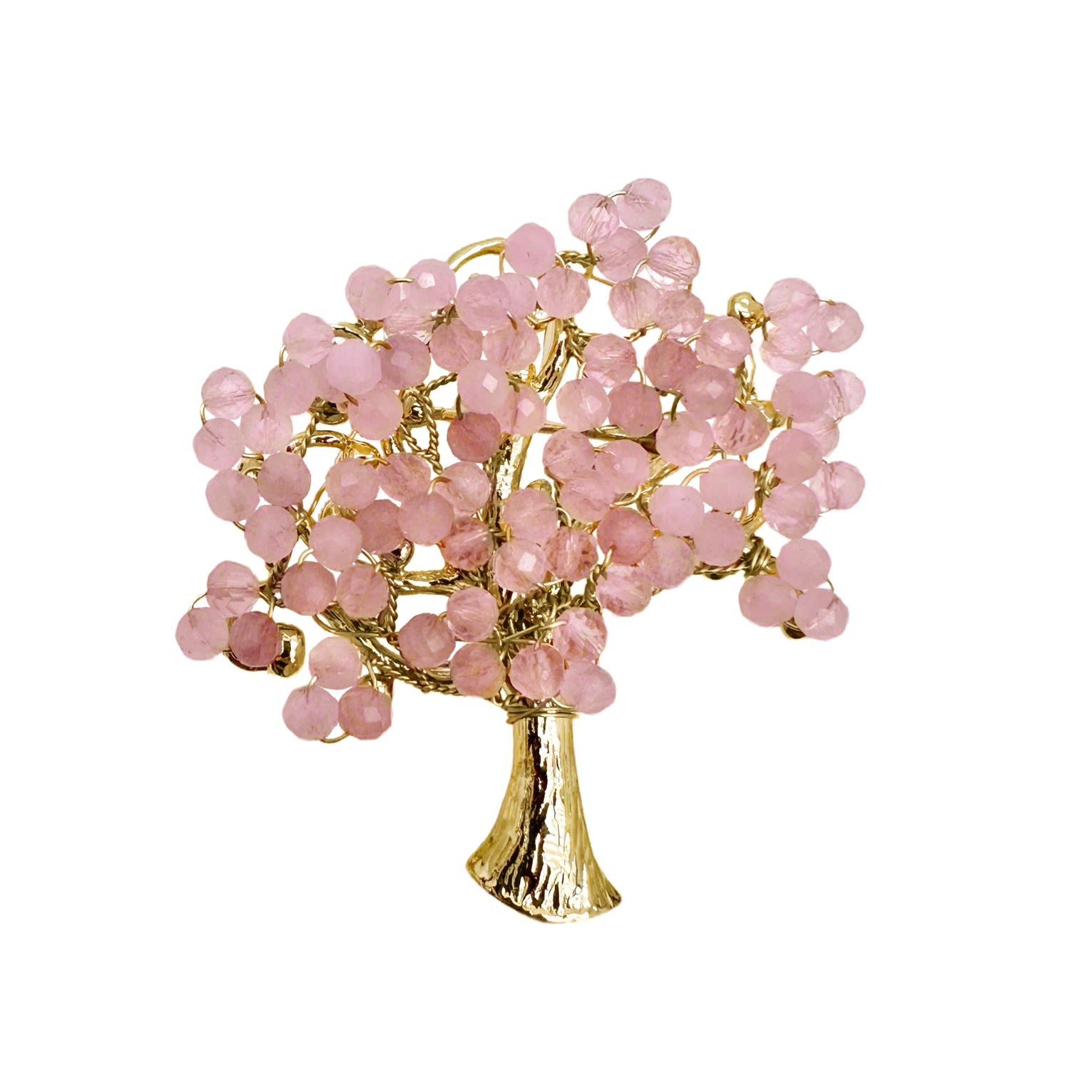 Farra Women's Pink Rose Quartz Tree Hand Crafted Brooch