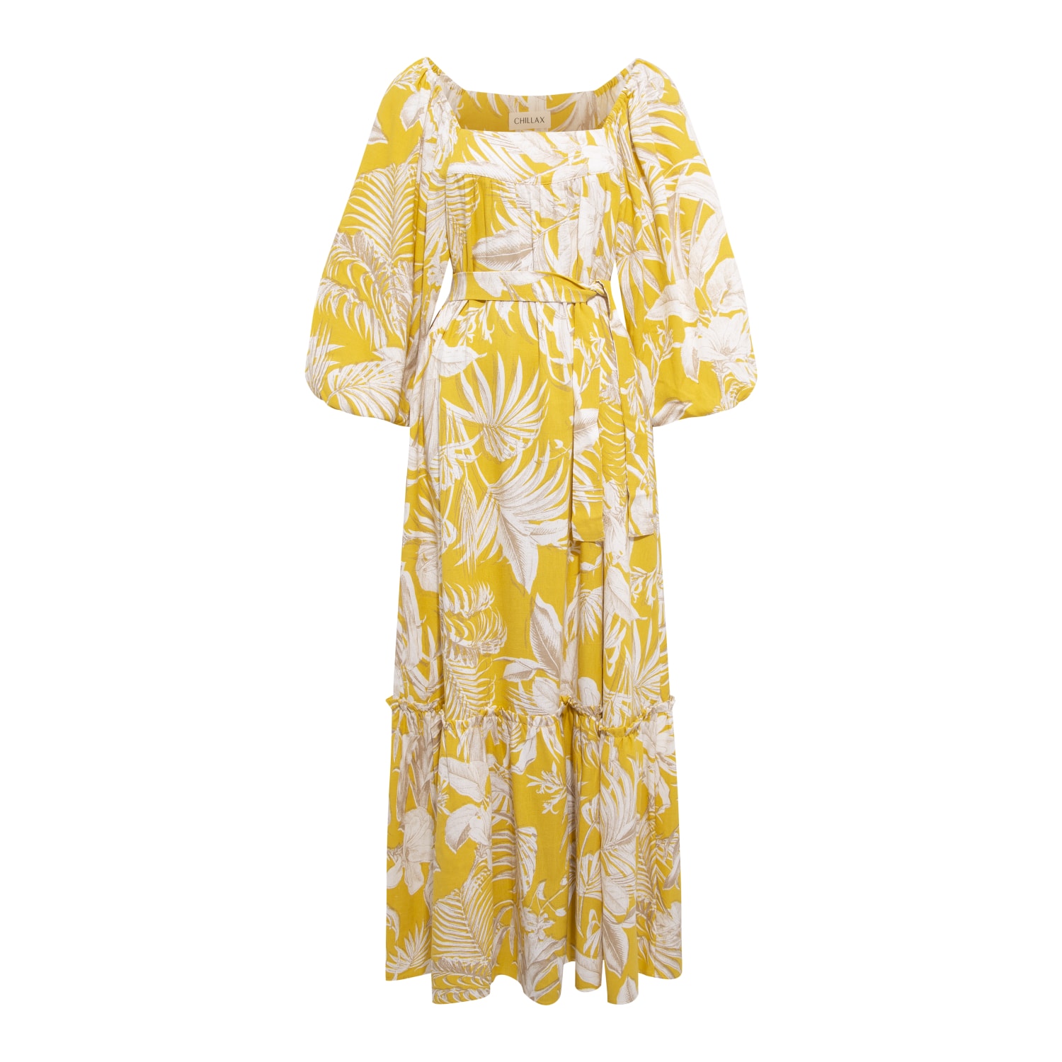 Chillax Women's Neutrals / Yellow / Orange Sunshine Linen Maxi Dress With Puffed Sleeves - Yellow In Yellow/orange