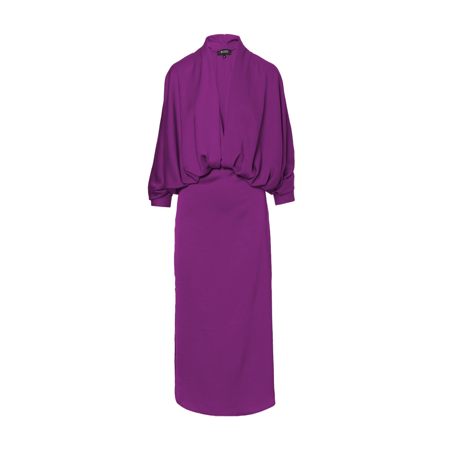 Women’s Pink / Purple Deep Purple Dress With Draped Neckline And Flared Sleeve Extra Small Bluzat