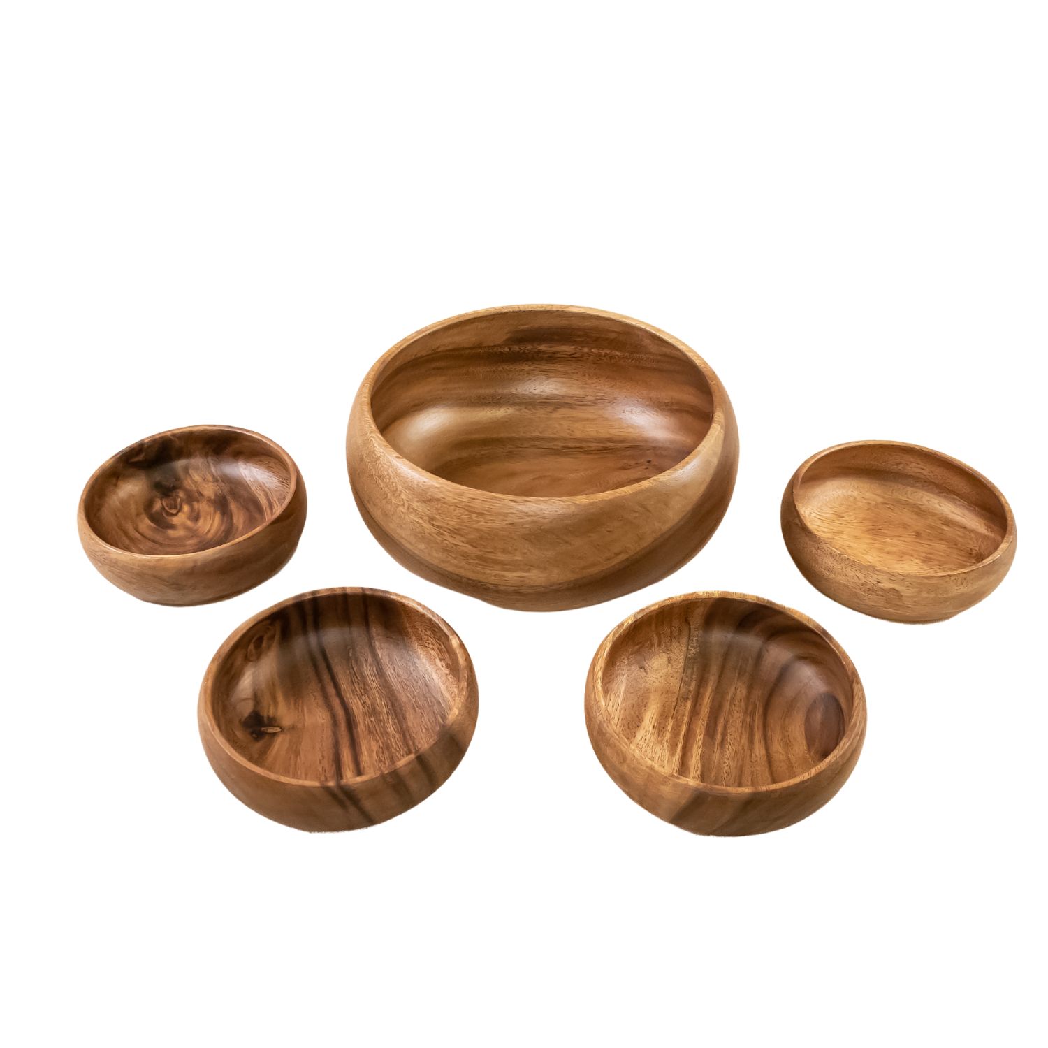 Brown Acacia Calabash Bowls Set - One Large & Four Small Bowls Likh