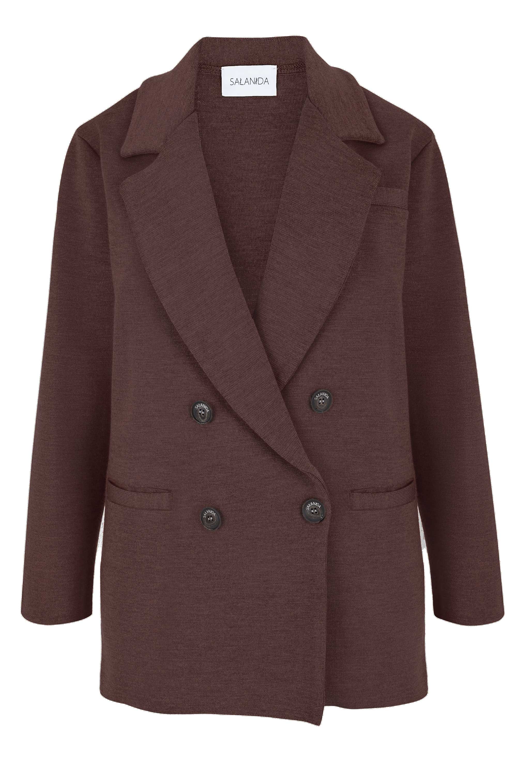 Women’s Brown Forza Knitted 100% Merino Blazer Chocolate *Limited Edition* One Size Salanida