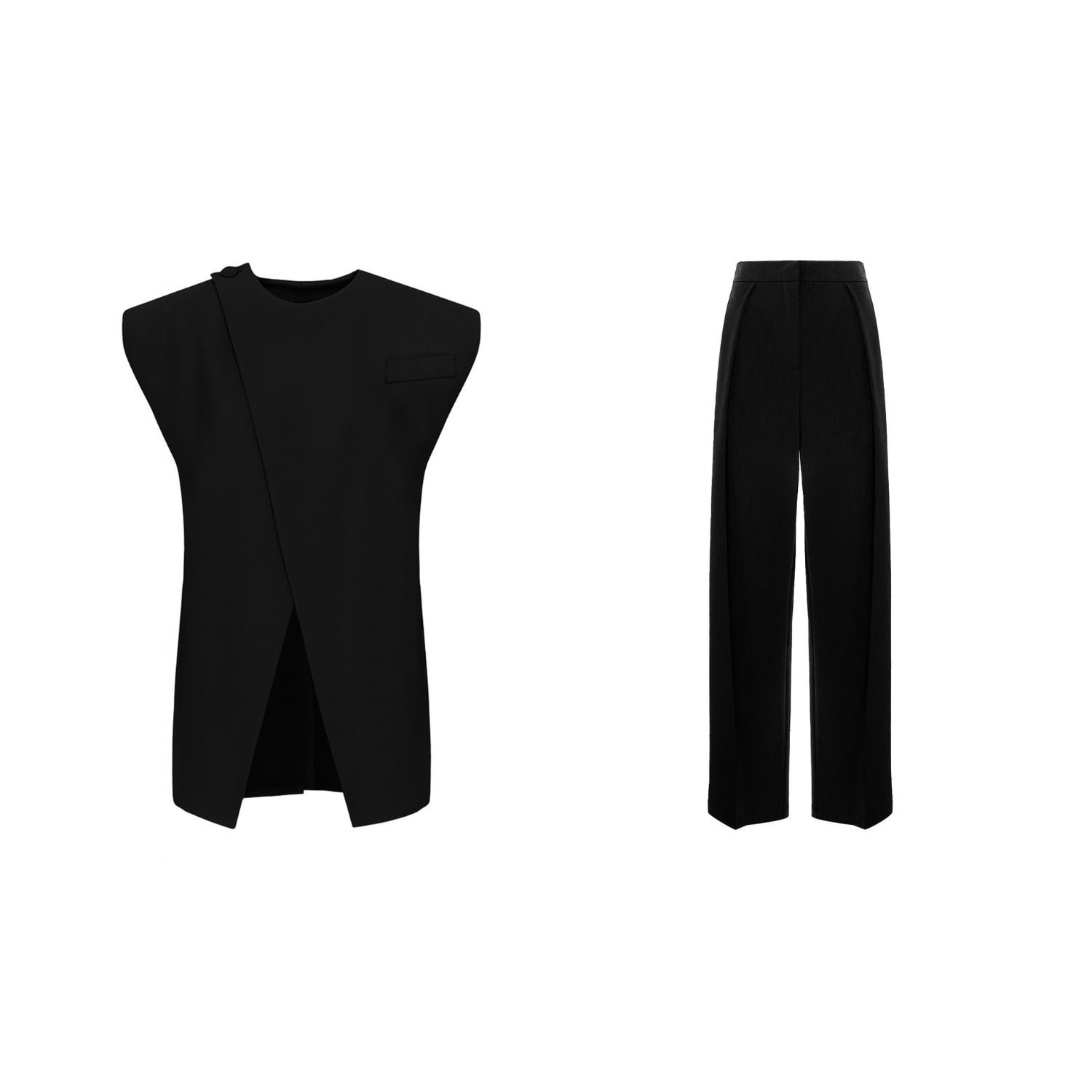 Bluzat Black Set With Vest And Pleated Trousers In Black