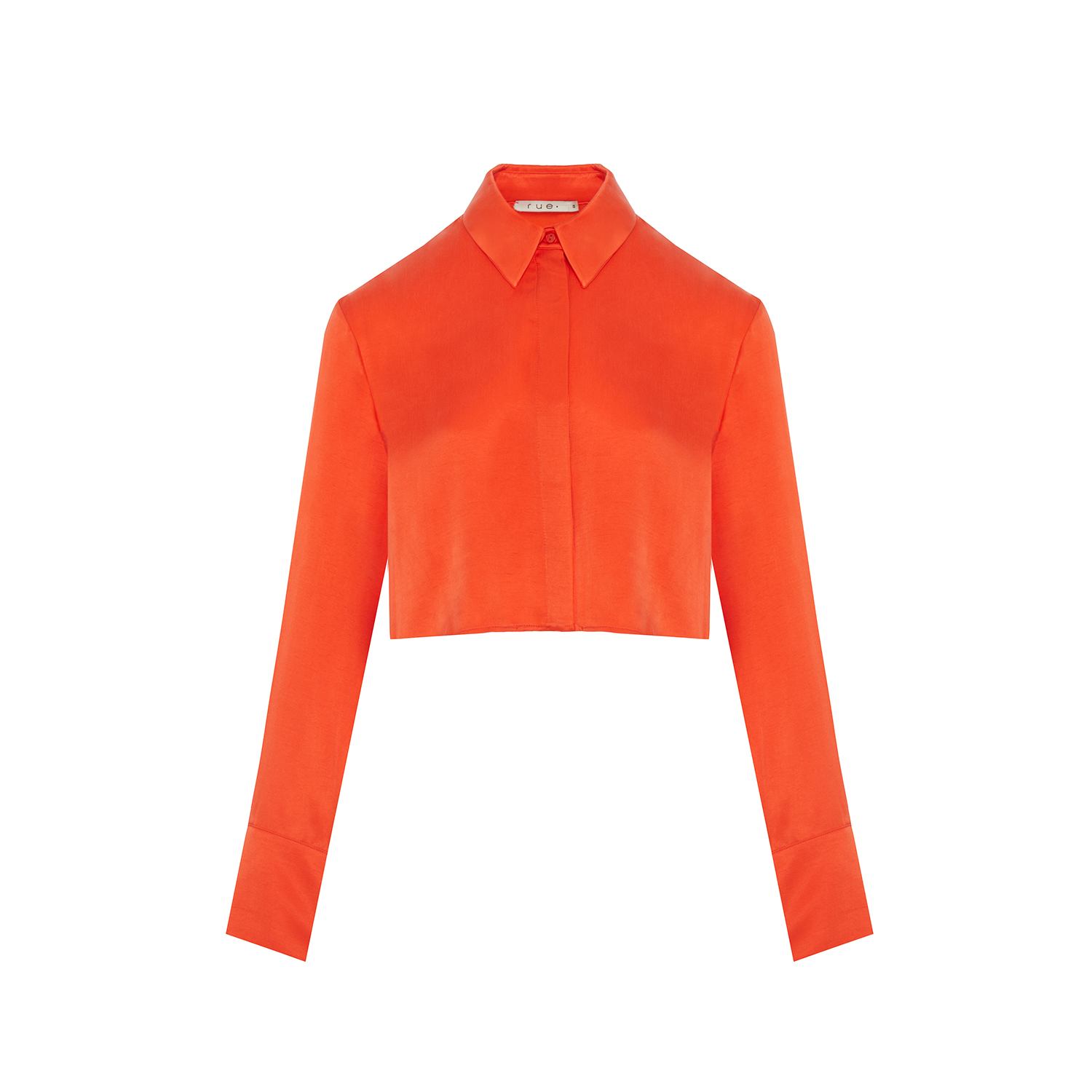 Rue Les Createurs Women's Yellow / Orange Front Buttoned Relaxed Fit Coral Crop Shirt