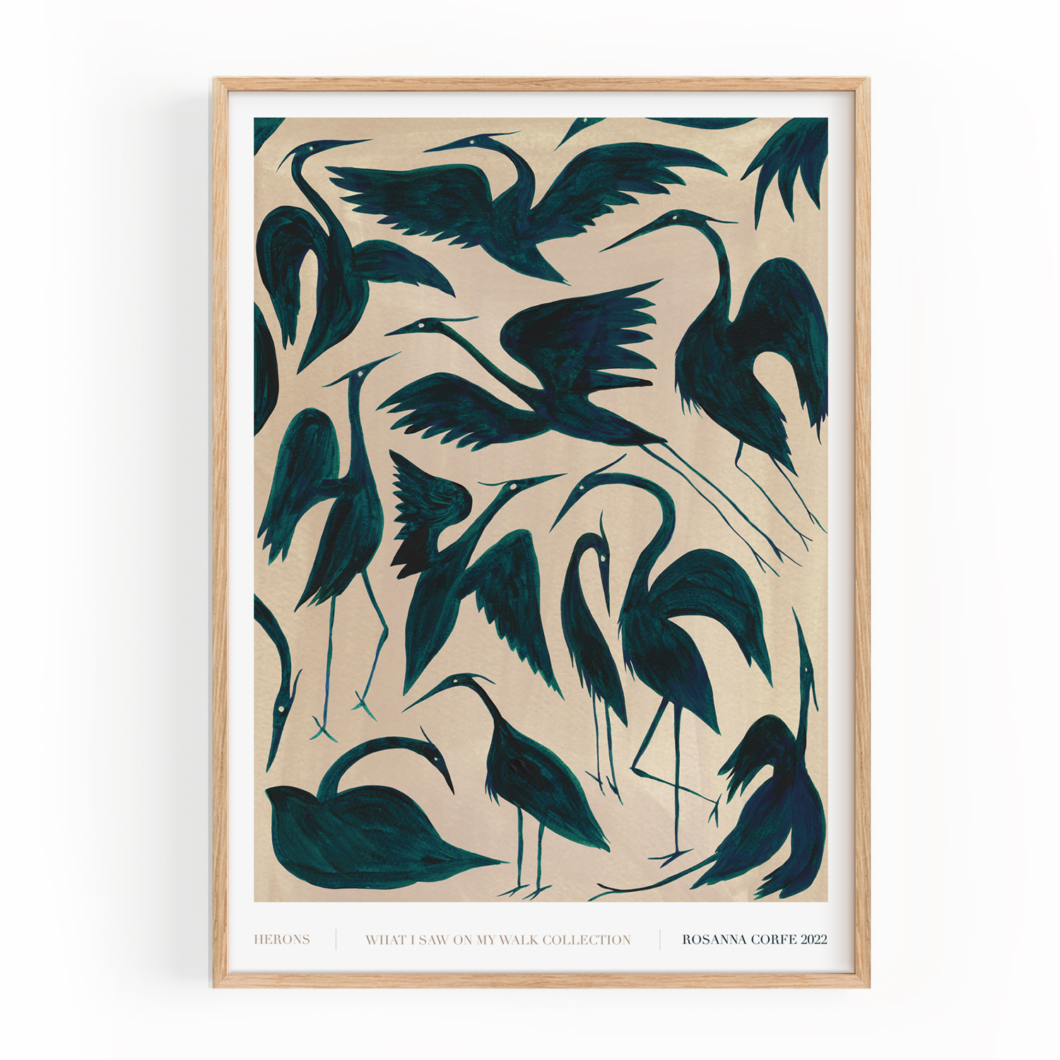 Rosanna Corfe Neutrals / Green / Black A2 - Herons Print, Dark Teal In Multi