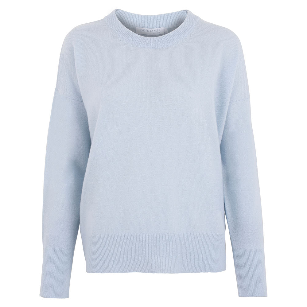 Womens Cashmere Crew Neck Mahi Jumper - Pale Blue Large Paul James Knitwear