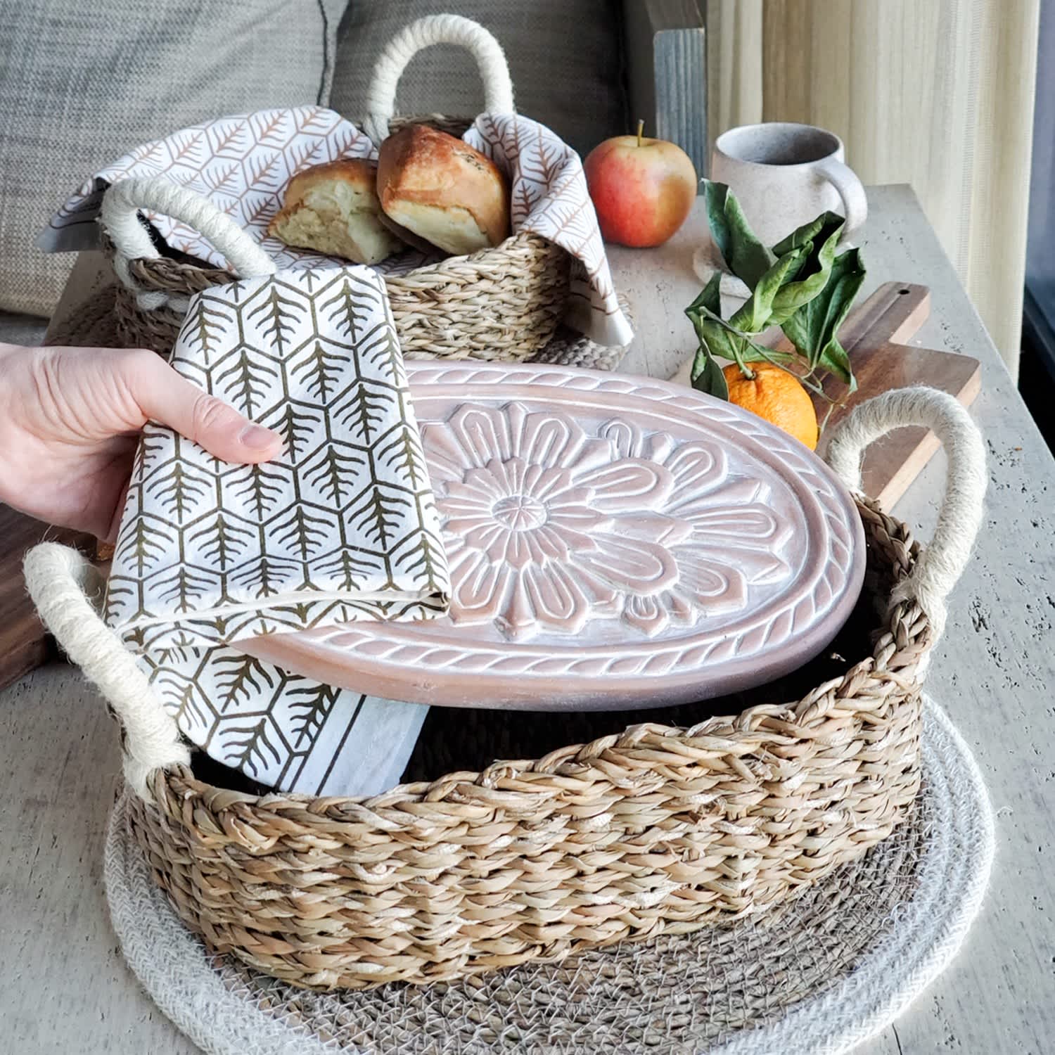 Bread Warmer & Basket Gift Set with Tea Towel - Flower by KORISSA