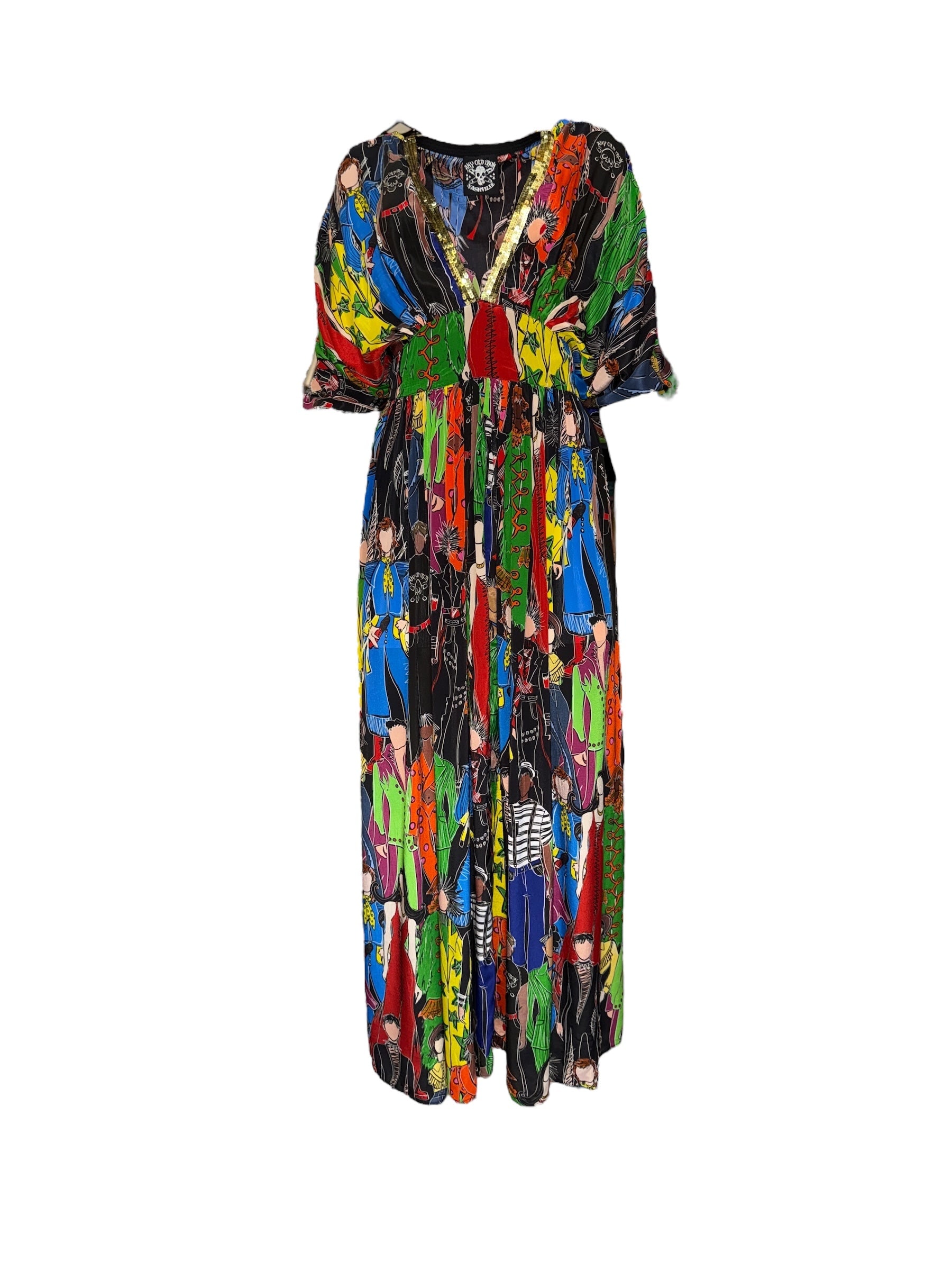 Any Old Iron Women's Green / Black Multicolor Heroes Kaftan Dress In Multi
