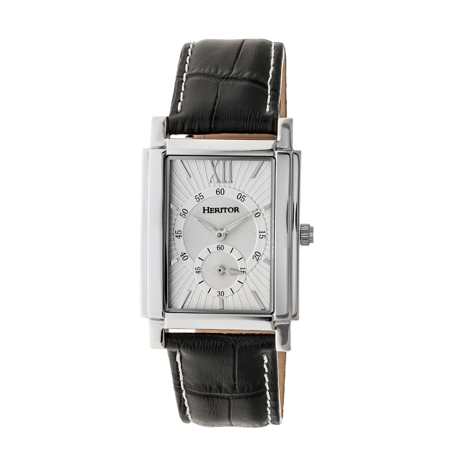 Heritor Automatic Men's Frederick Leather-band Watch With Seconds Sub-dial - Silver In Silver