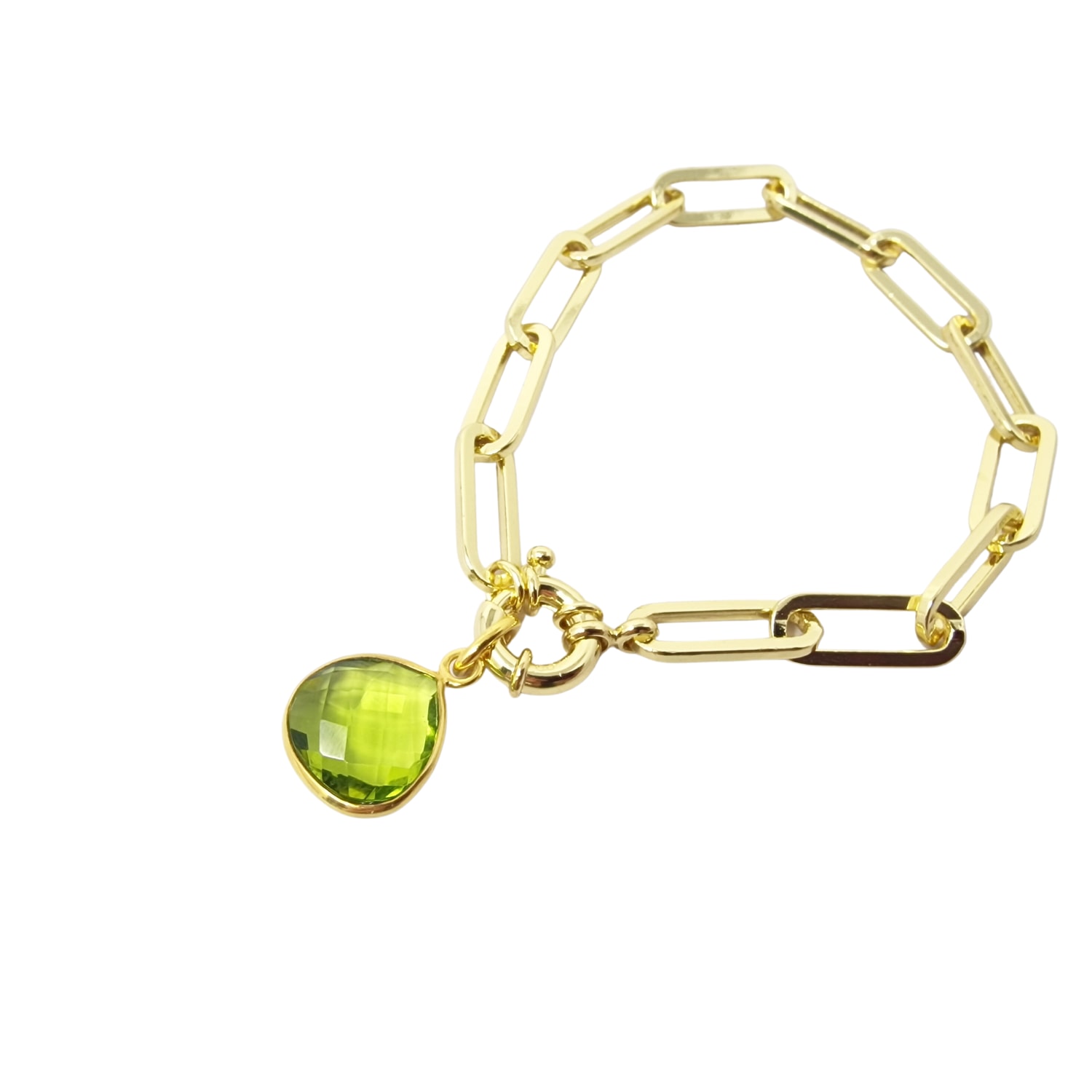 Women’s Green / Gold Gold Plated Peridot August Birthstone Paperclip Bracelet Harfi