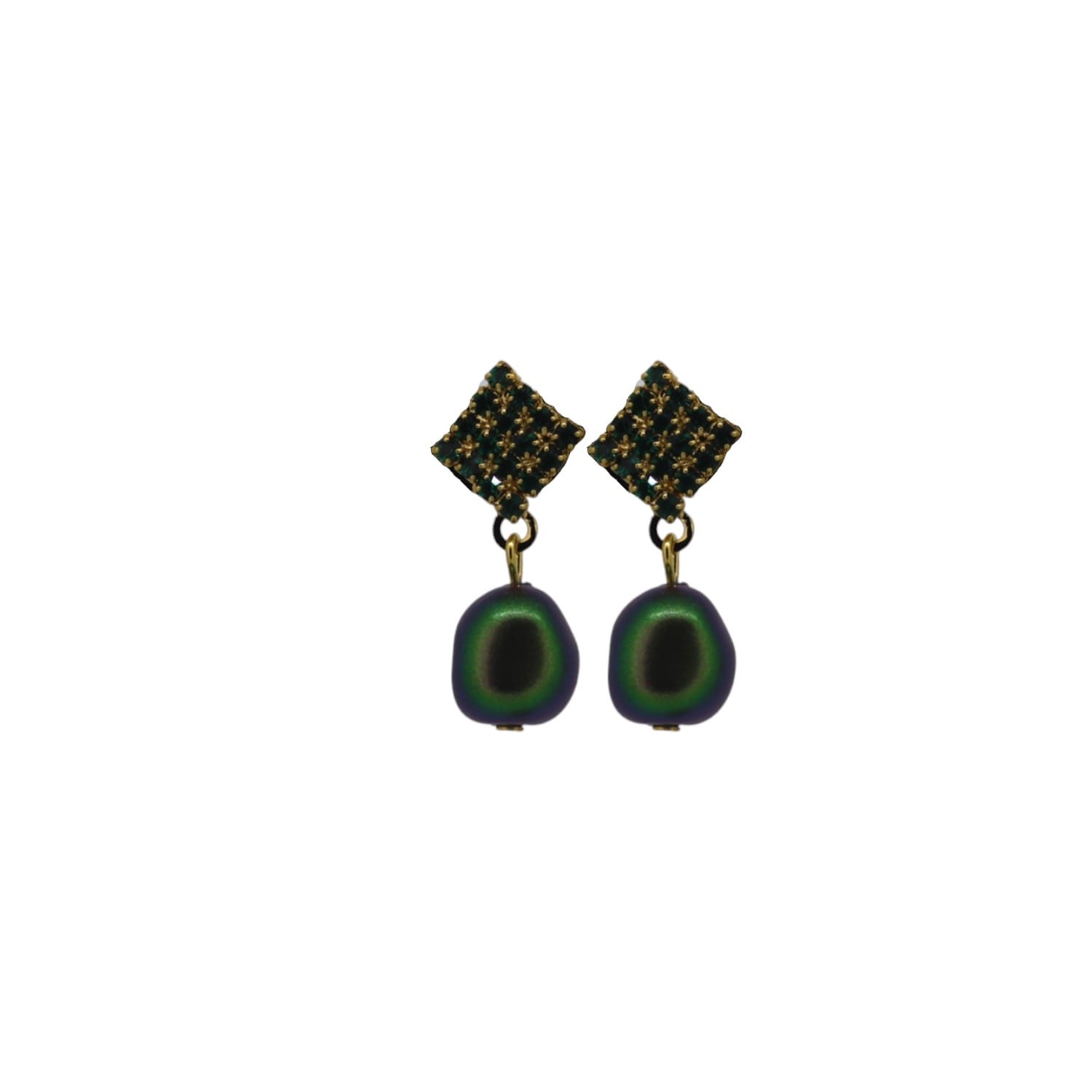 Vickisarge Women's Gold / Green Yuletide Green Pearl Drop Earrings