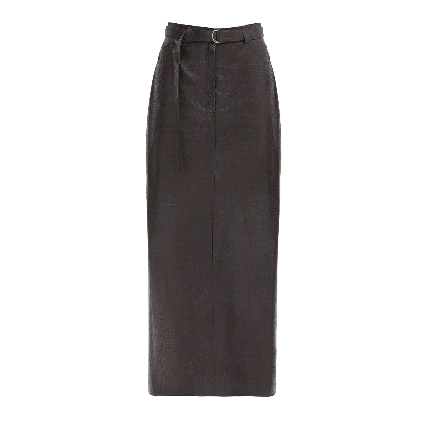 Julia Allert Women's Black Croc-effect Faux Leather Straight Long Skirt With Belt -  Dark Brown