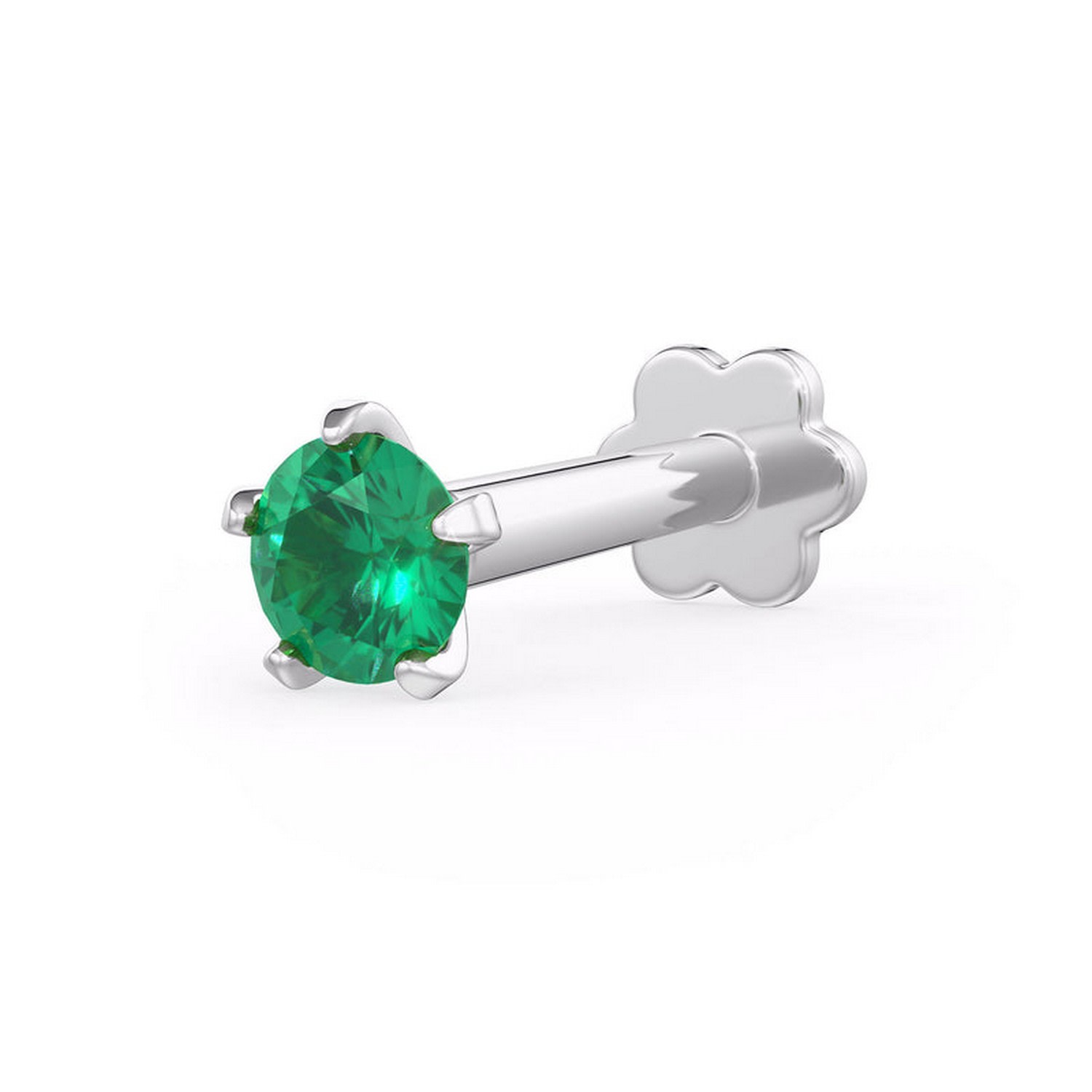 Cervin Blanc Women's White Gold Emerald Nose Pin Screwbacks Natural Gemstones Stud Nostril Piercing In White