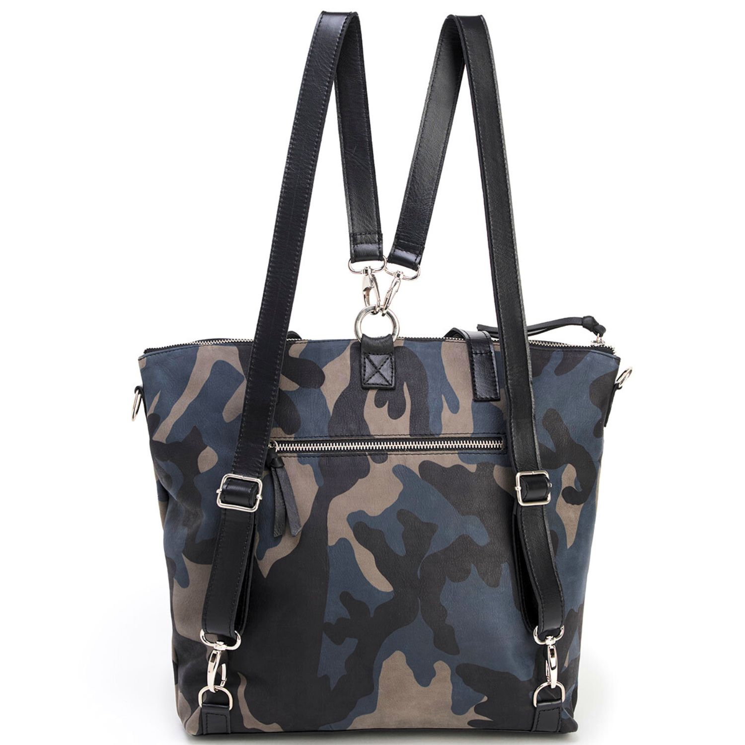 Juan-jo Women's Convertible Leather Backpack - Grey Camouflage Unisex Rucksac