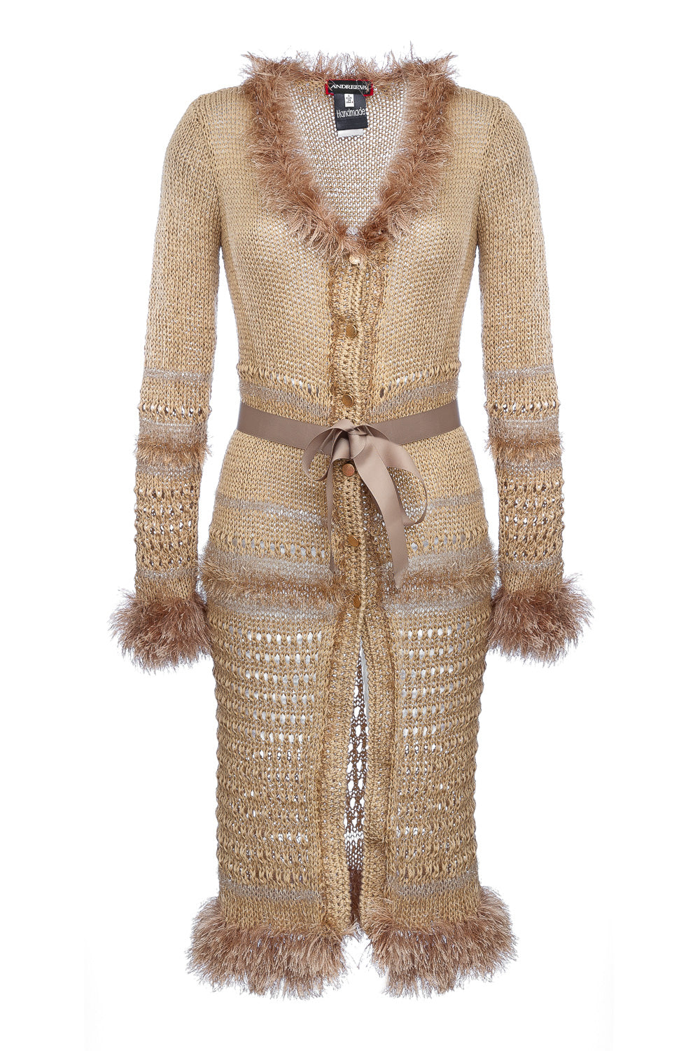 Andreeva Women's Gold / Brown Camila Brown Handmade Knit Cardigan-dress In Gold/brown