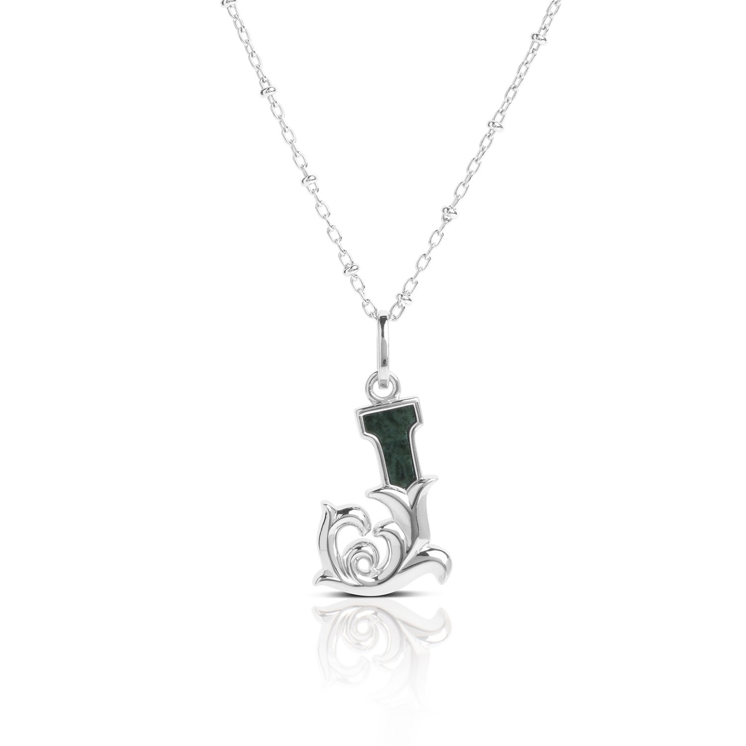 Women’s Solid Silver J Initial Necklace With Green Marble Kasun