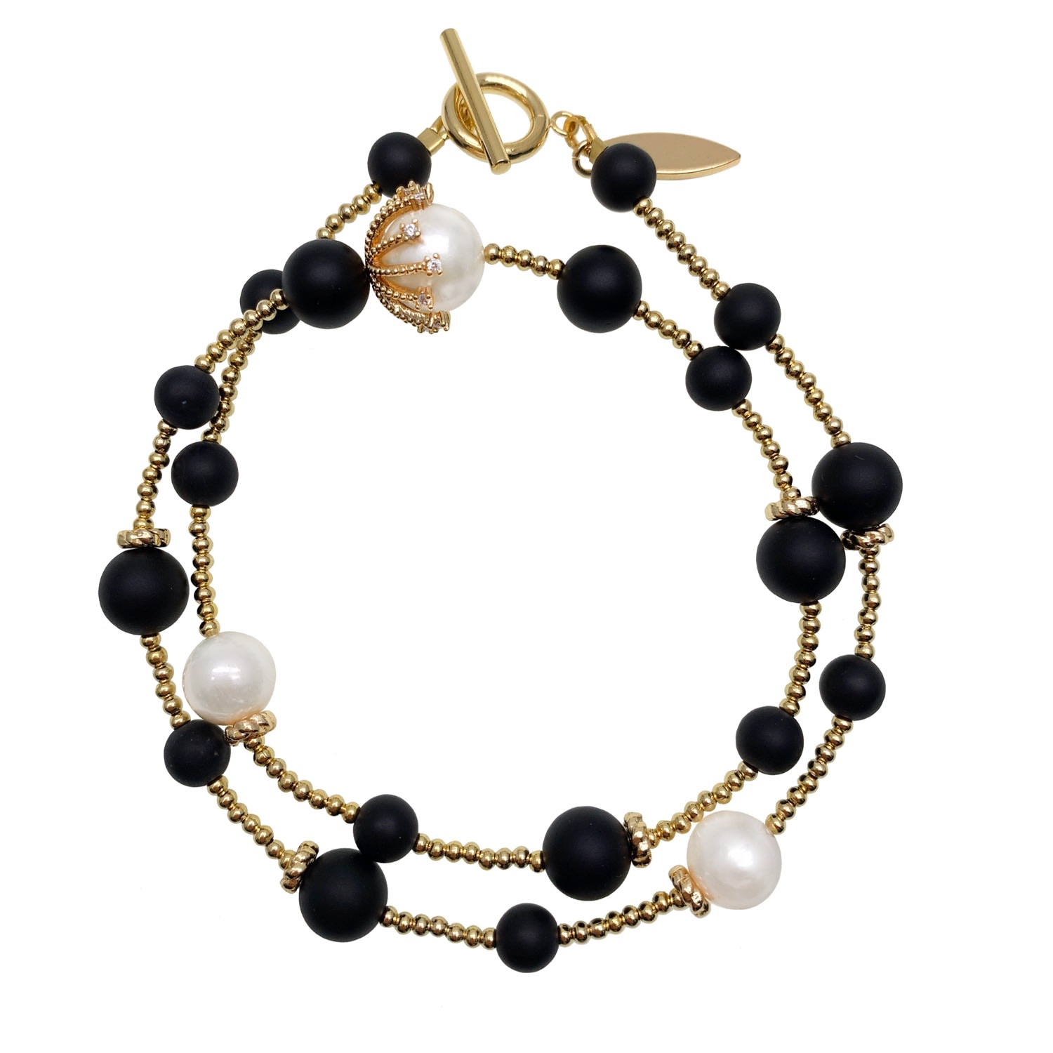 Women’s Black Matte Agate & Freshwater Pearls Double Wrapped Bracelet Farra