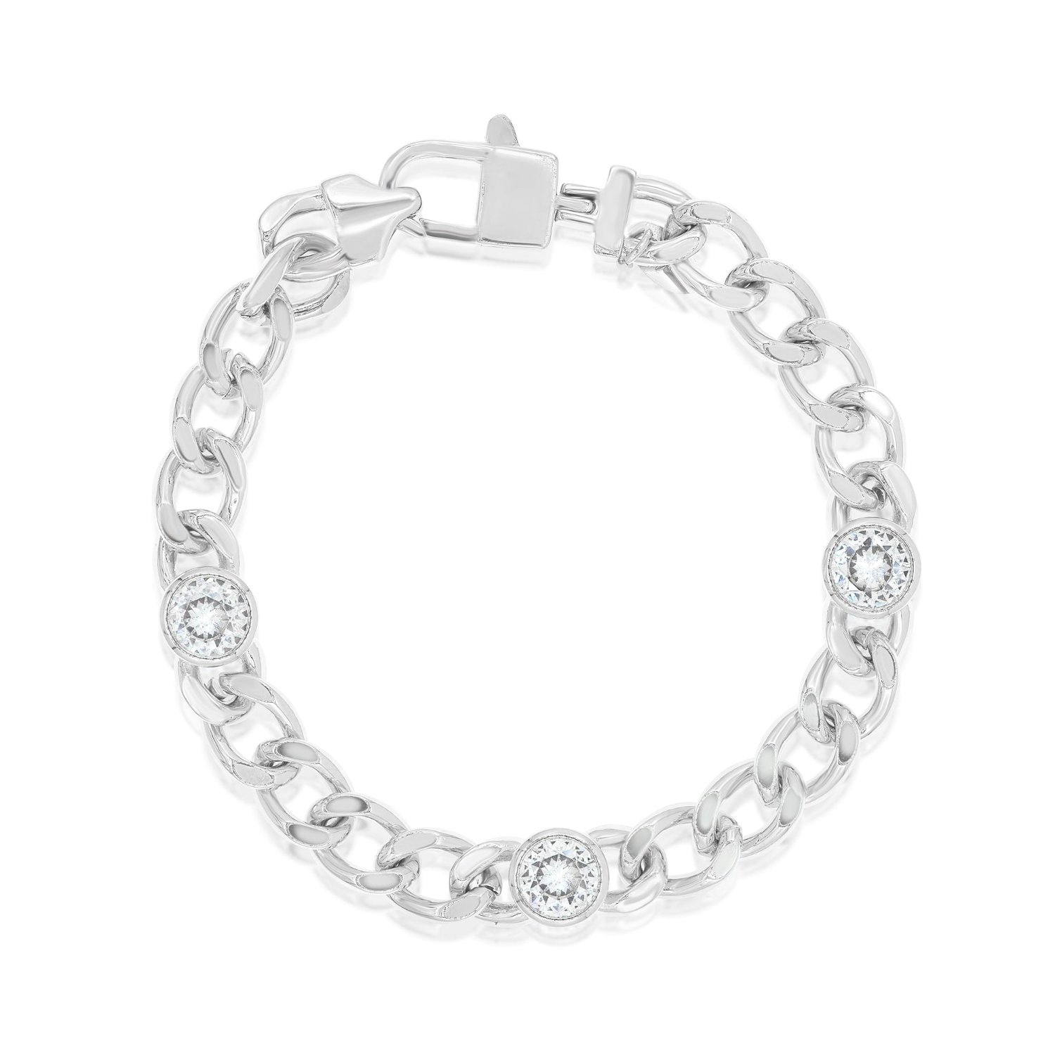 Shymi Women's Curb Chain With Stones Bracelet - Silver