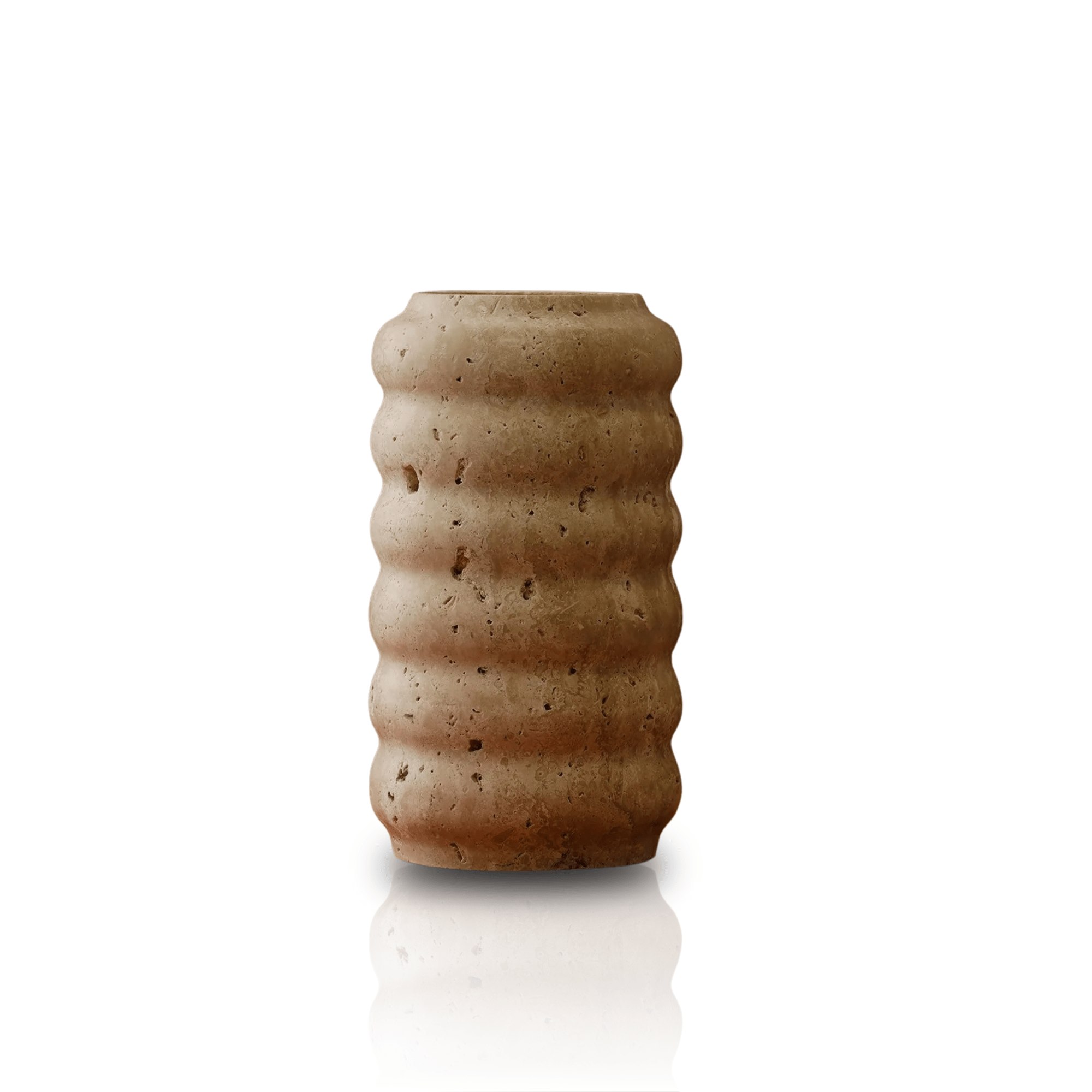 Marleth Brown Wavy Travertine Vase Beige Stone & Carved Surface
