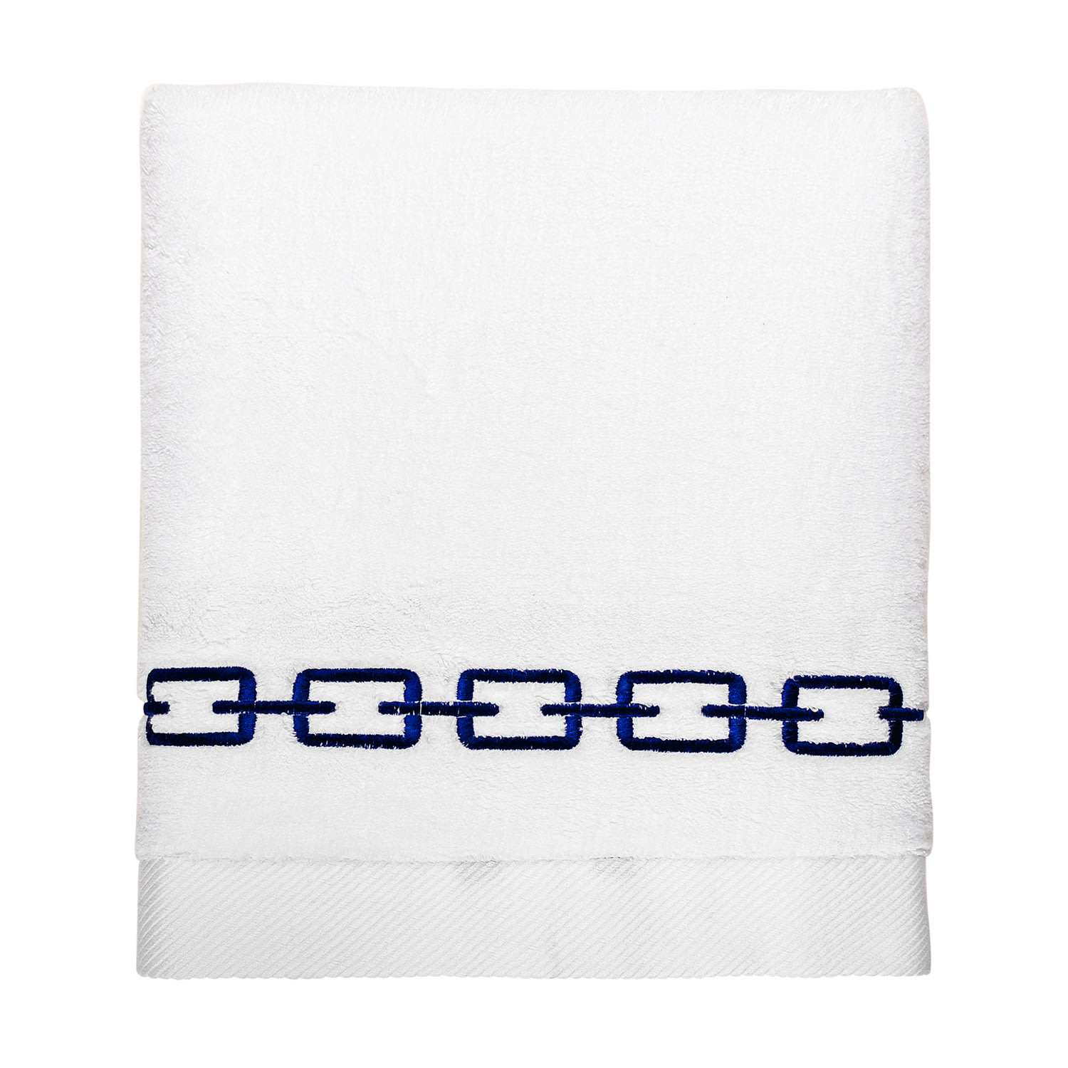 Km Home Collection Blue / White Navy Chain Embroidery Bath Towel In Multi