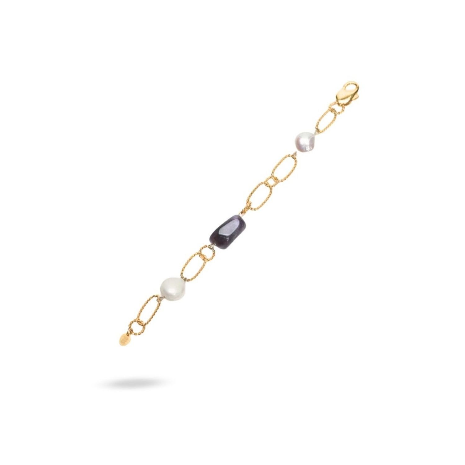 Women’s Gold Elly Purple Stone Pearl Bracelet Linya Jewellery